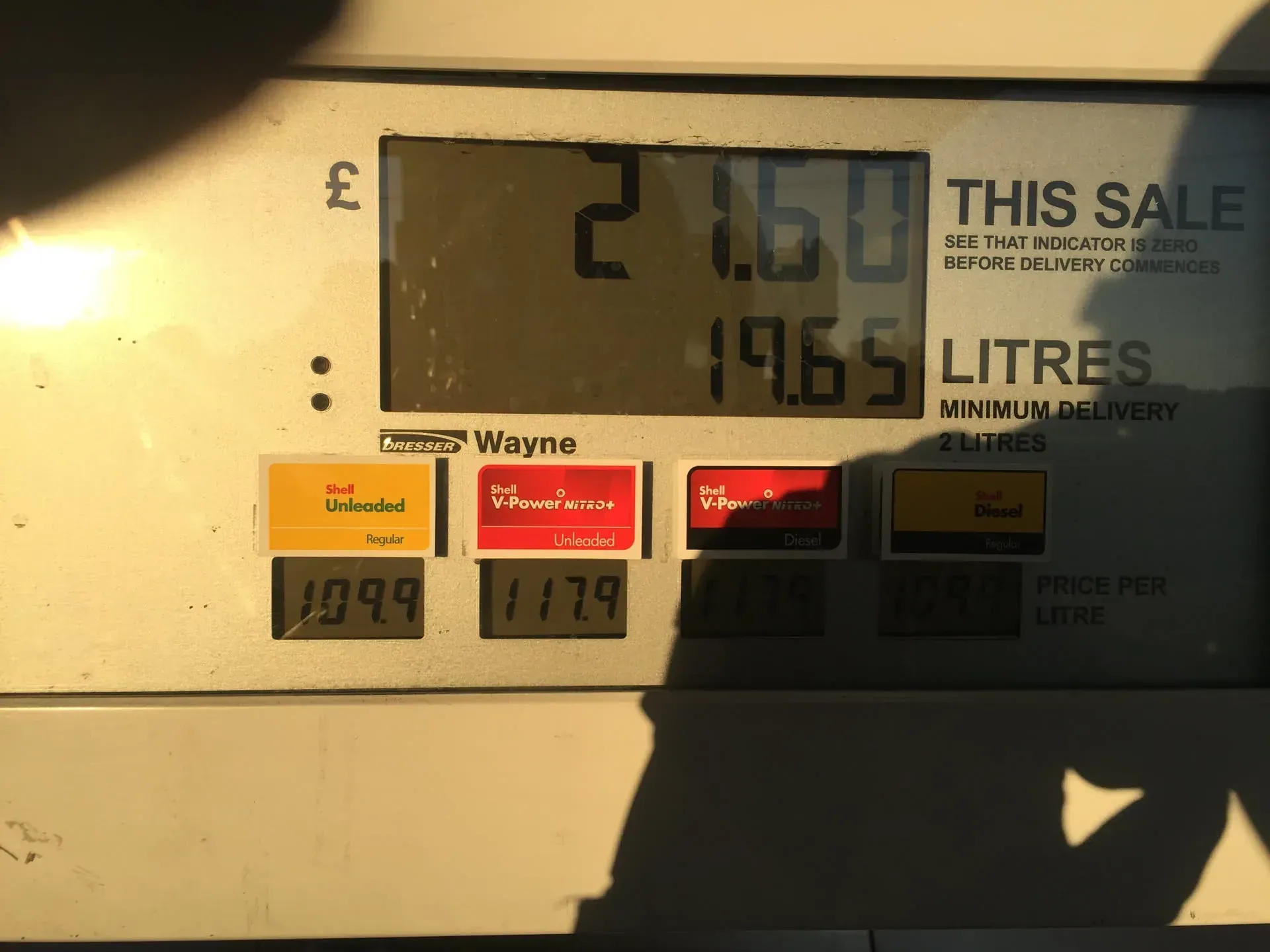 Shell fuel pump display at Wrotham service station