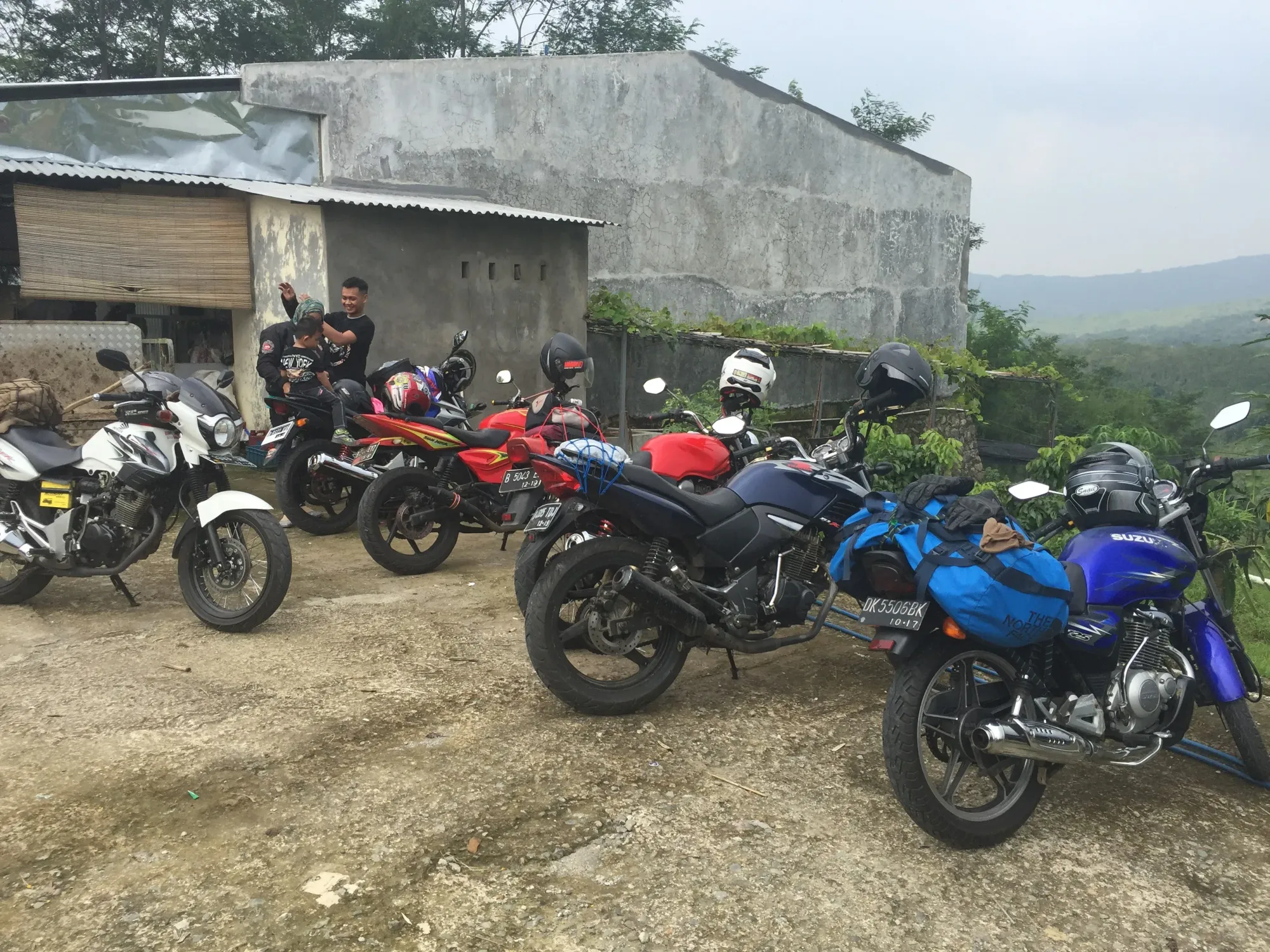 Motorcycle group gathering at Pabuaran rest stop, West Java
