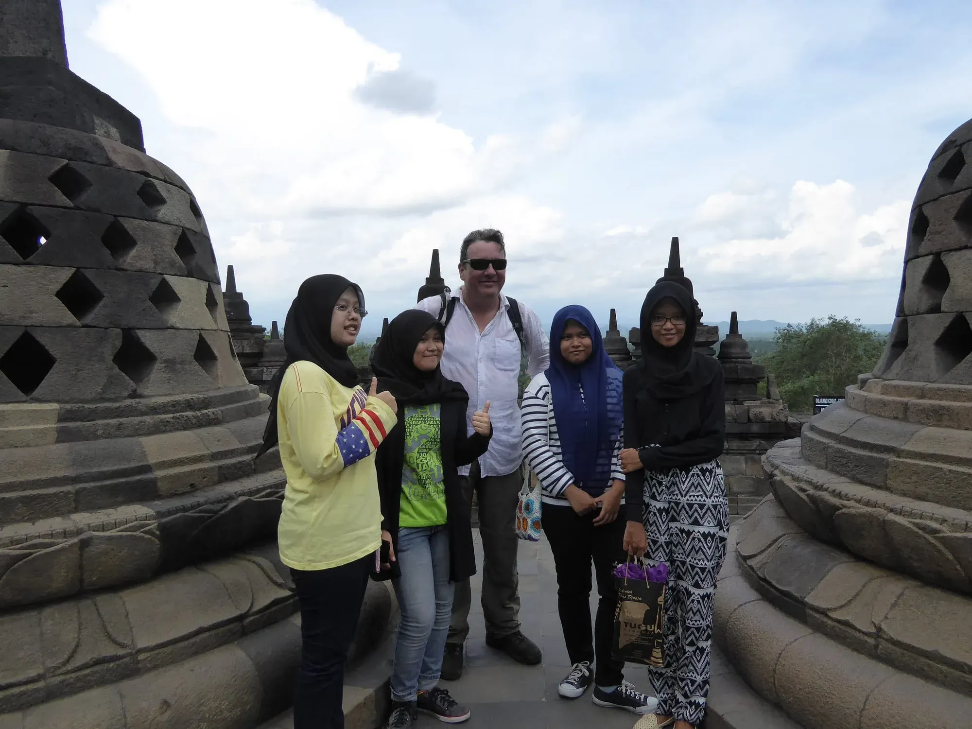 Group posing at Borobudur temple, Magelang