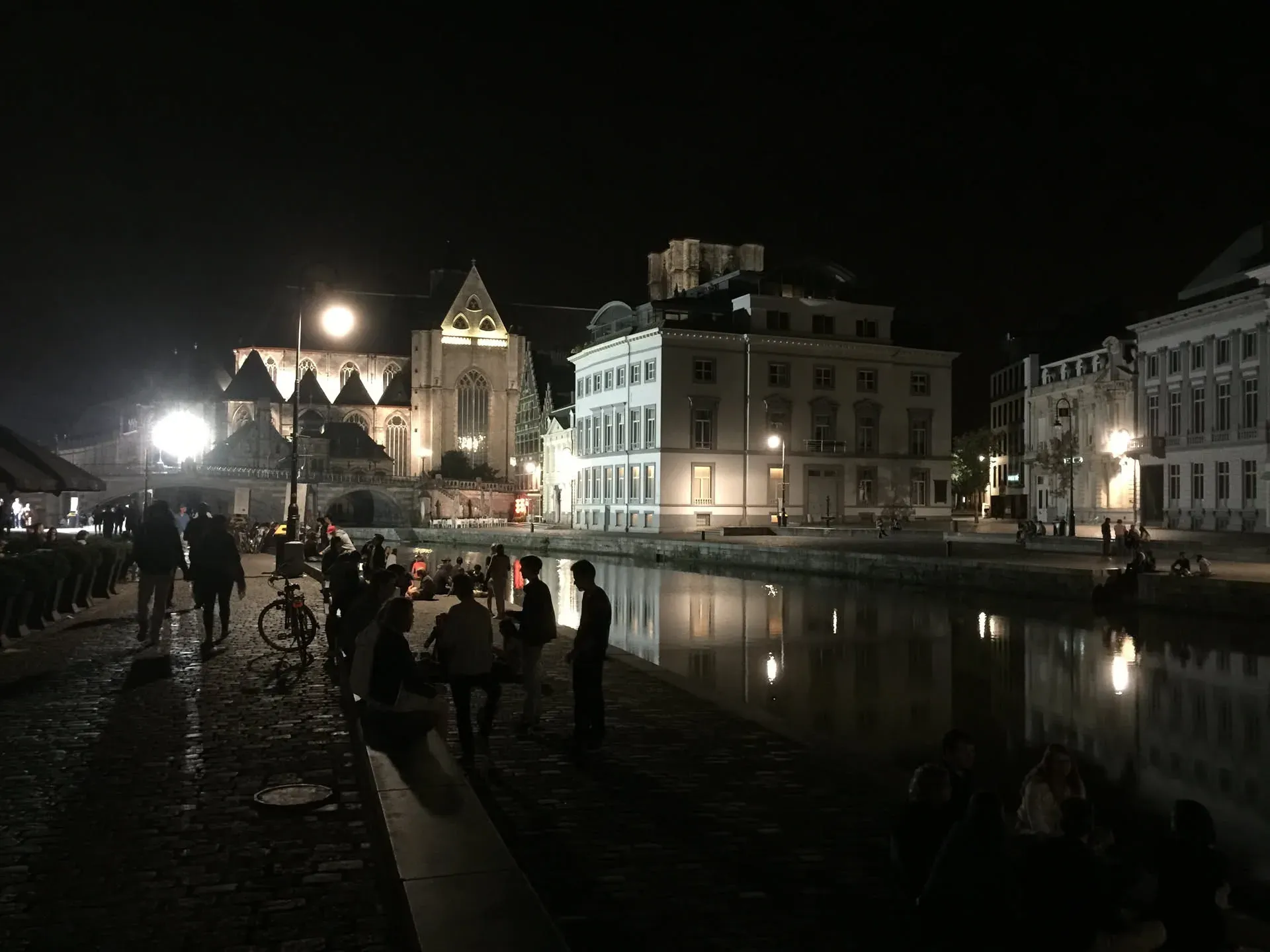 Night scene at Graslei waterfront in Ghent, Belgium