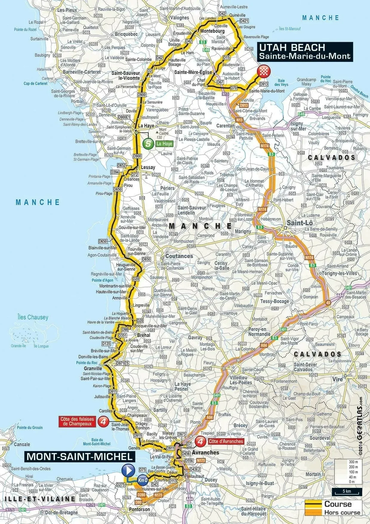 Map of Normandy France showing Utah Beach and Mont-Saint-Michel locations