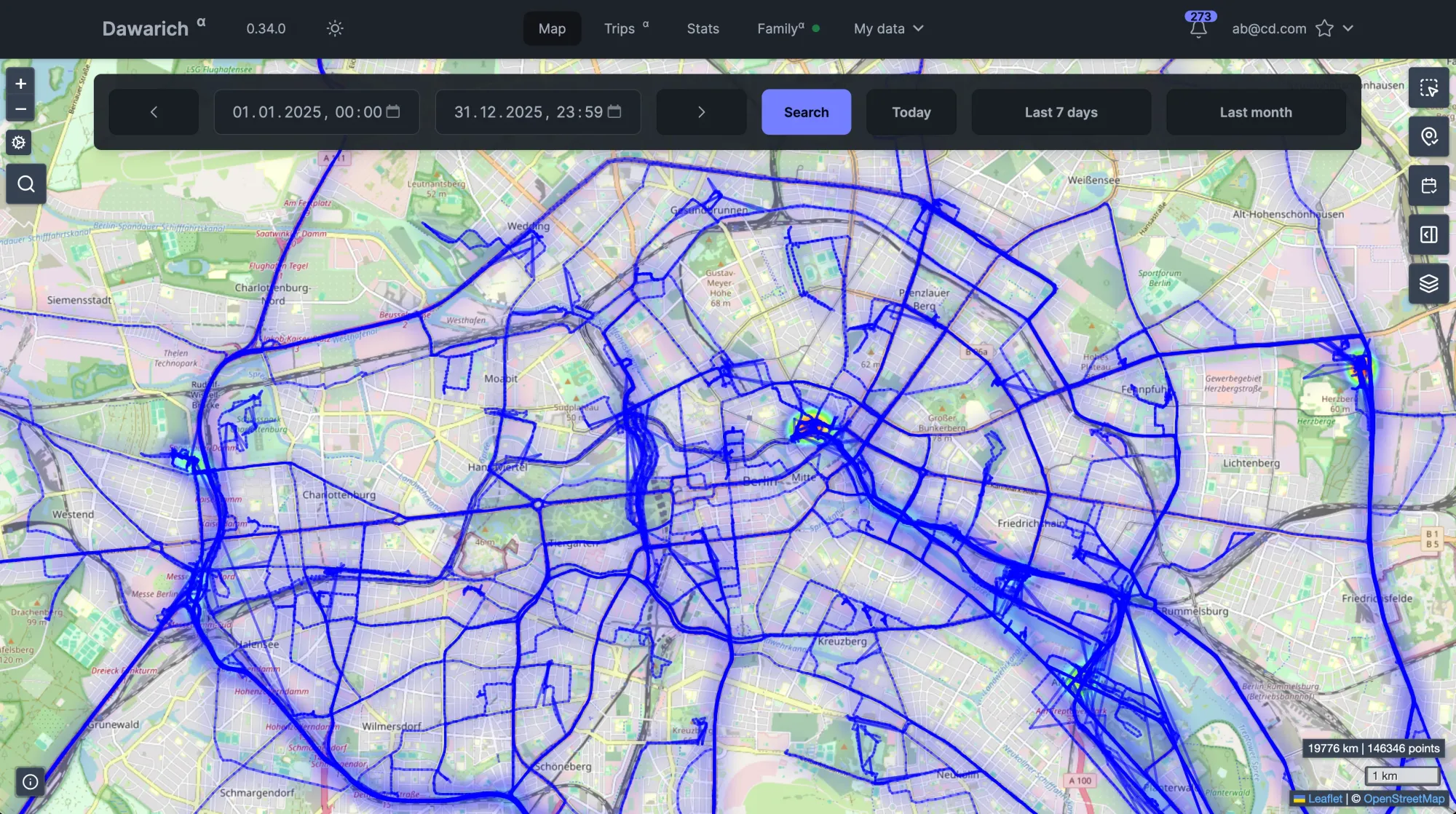 Dawarich self-hosted location-history web UI
