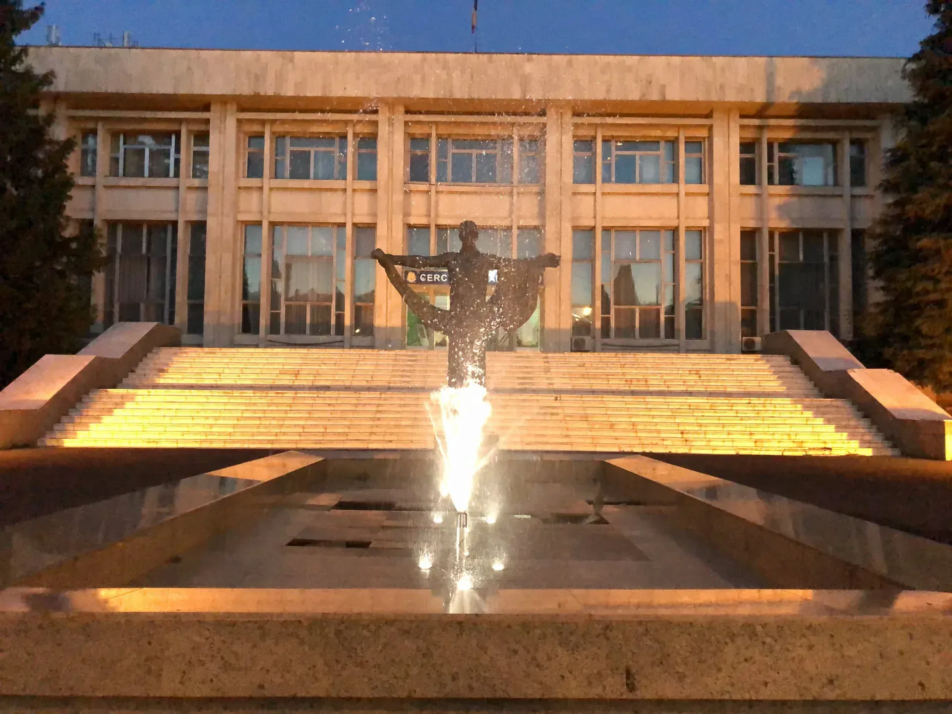 Fountain at Centrul Civic at dusk, Bucharest