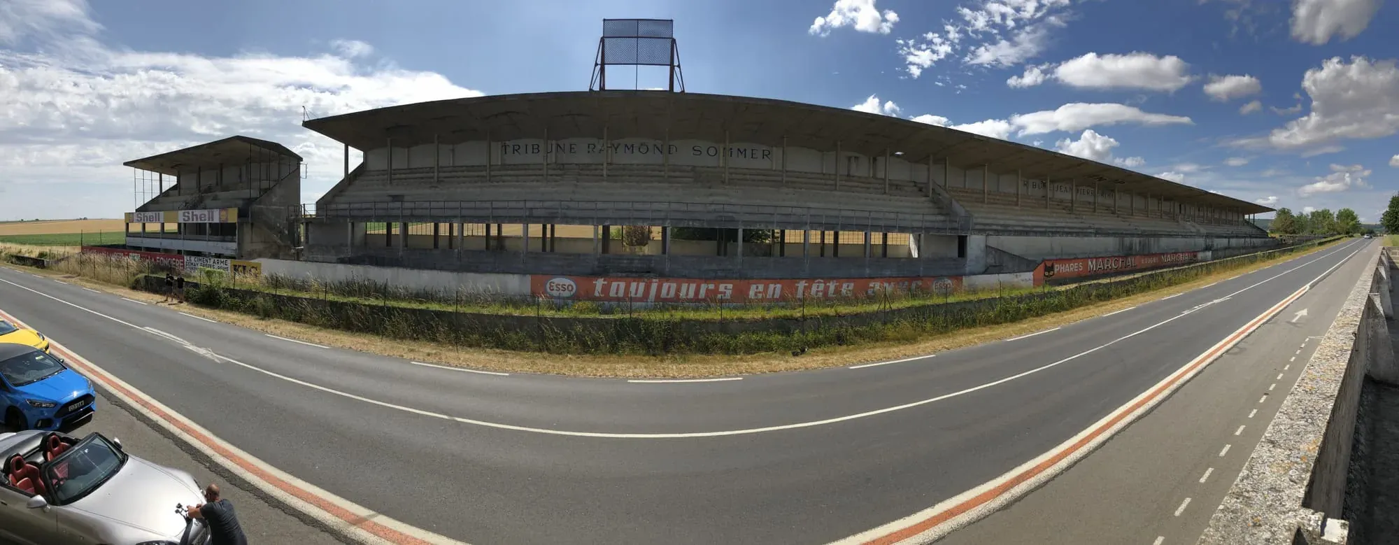 Abandoned racing grandstand at Gueux circuit, France