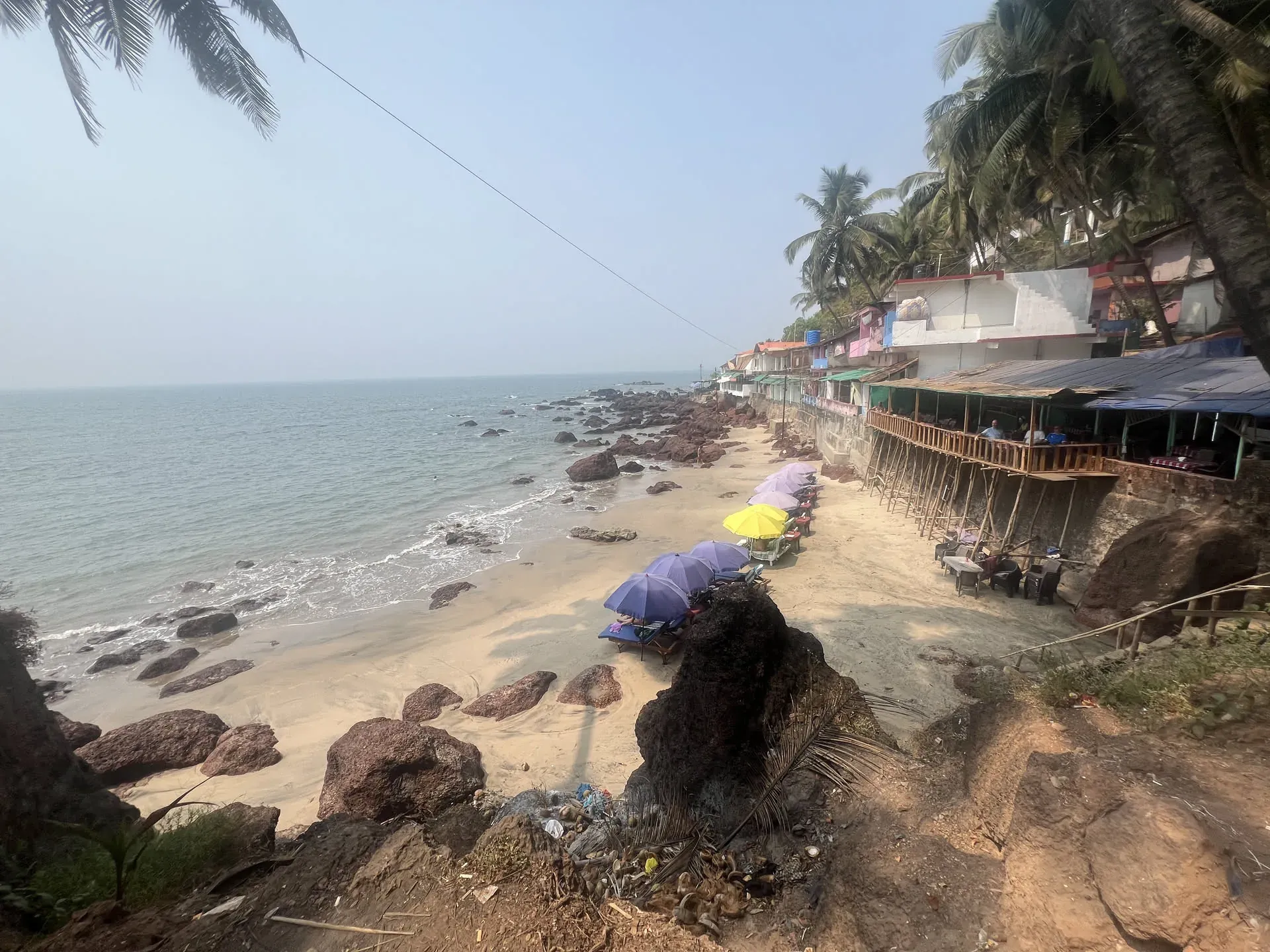 Beach umbrellas and shacks at Querim, Goa
