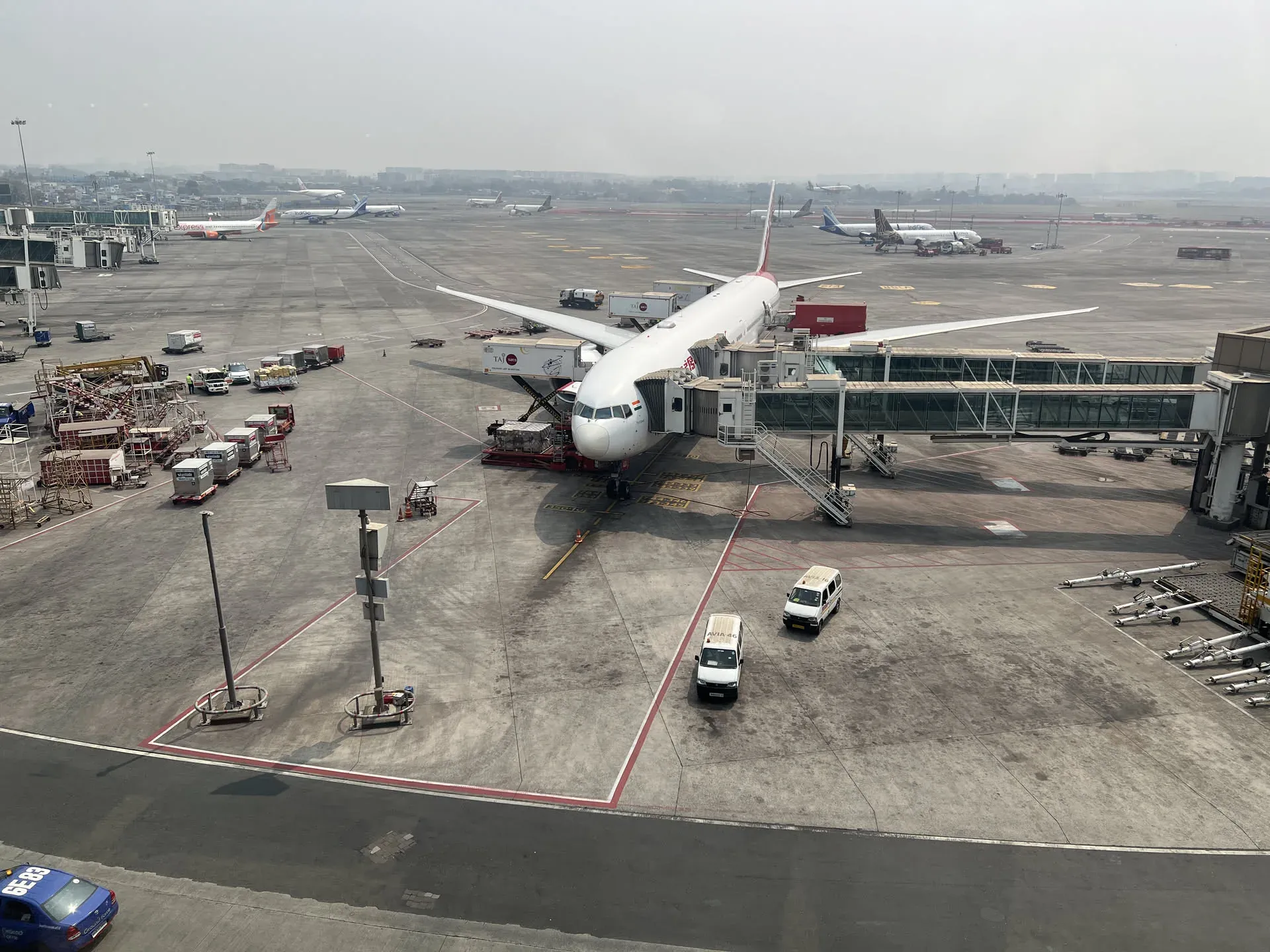 Large aircraft parked at K/E Ward terminal gate