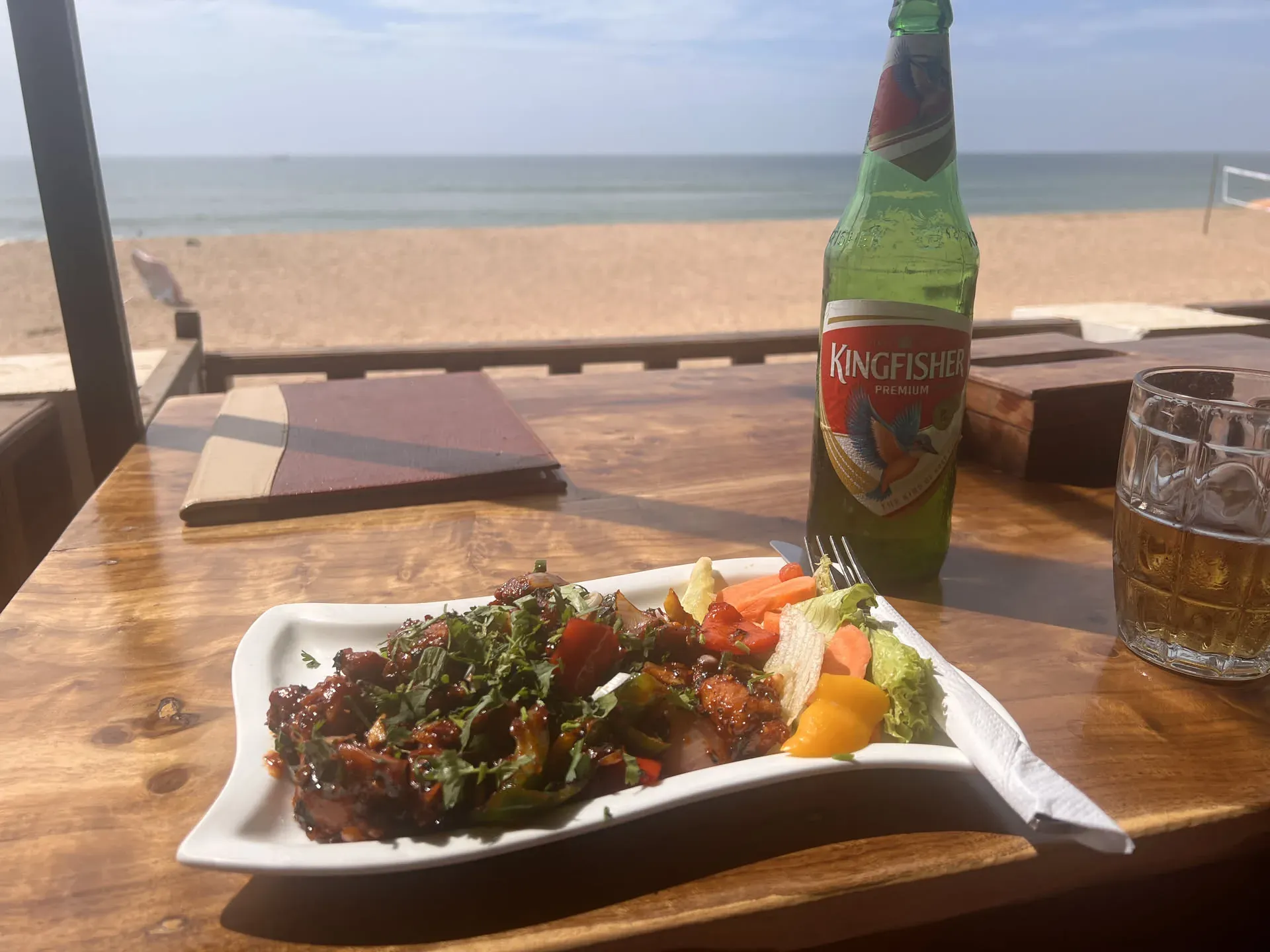 Kingfisher beer and seafood lunch at Agonda beach