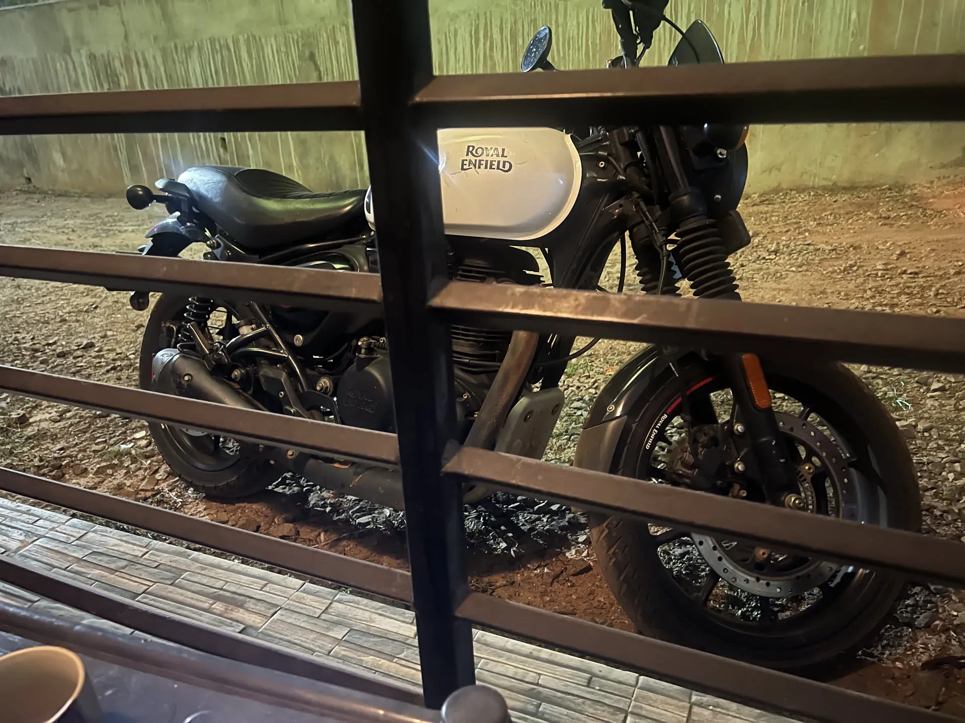 Royal Enfield motorcycle parked at Marquis Vaddo, Goa