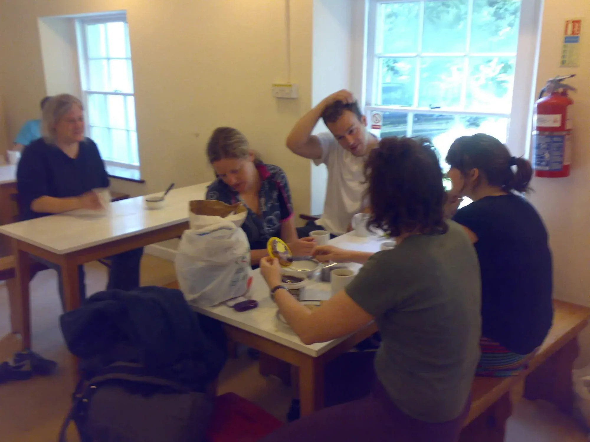 Our exhausted group gathered round the hostel table for dinner — probably the questionable minted-jelly lamb, which vanished anyway