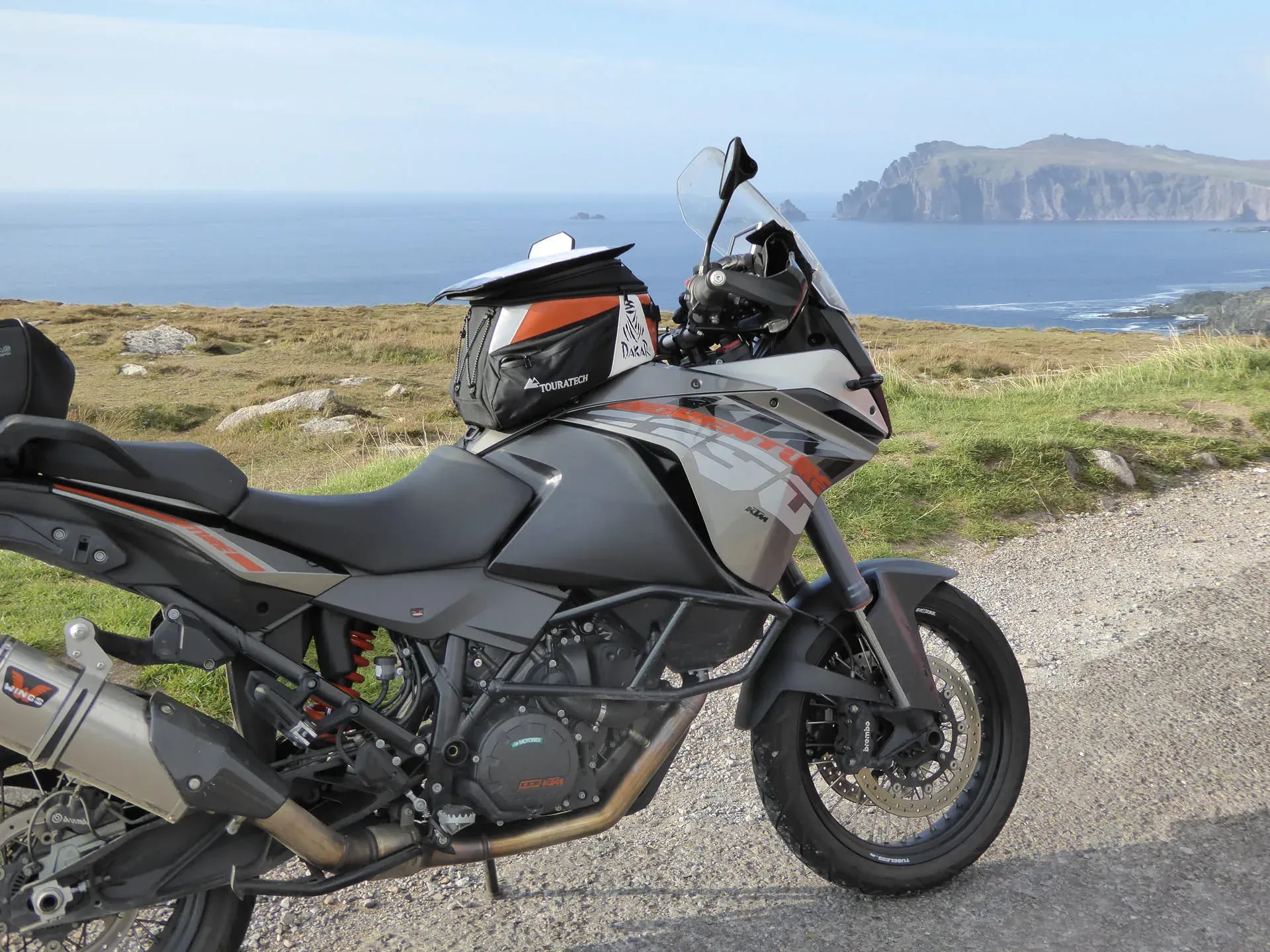 Adventure motorcycle at Dunurlin Head, Ireland