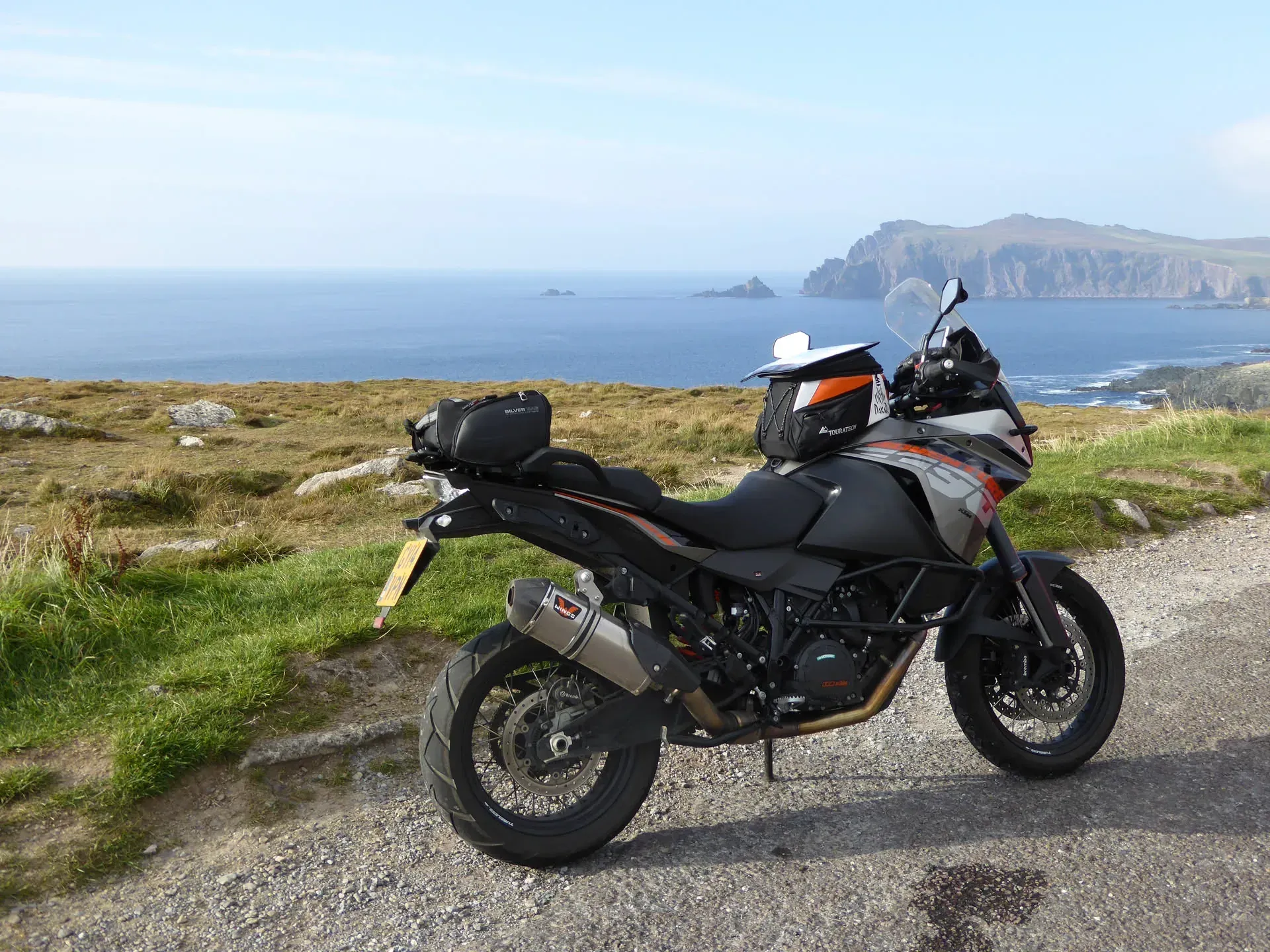 Adventure motorcycle at Dunurlin Head, County Clare