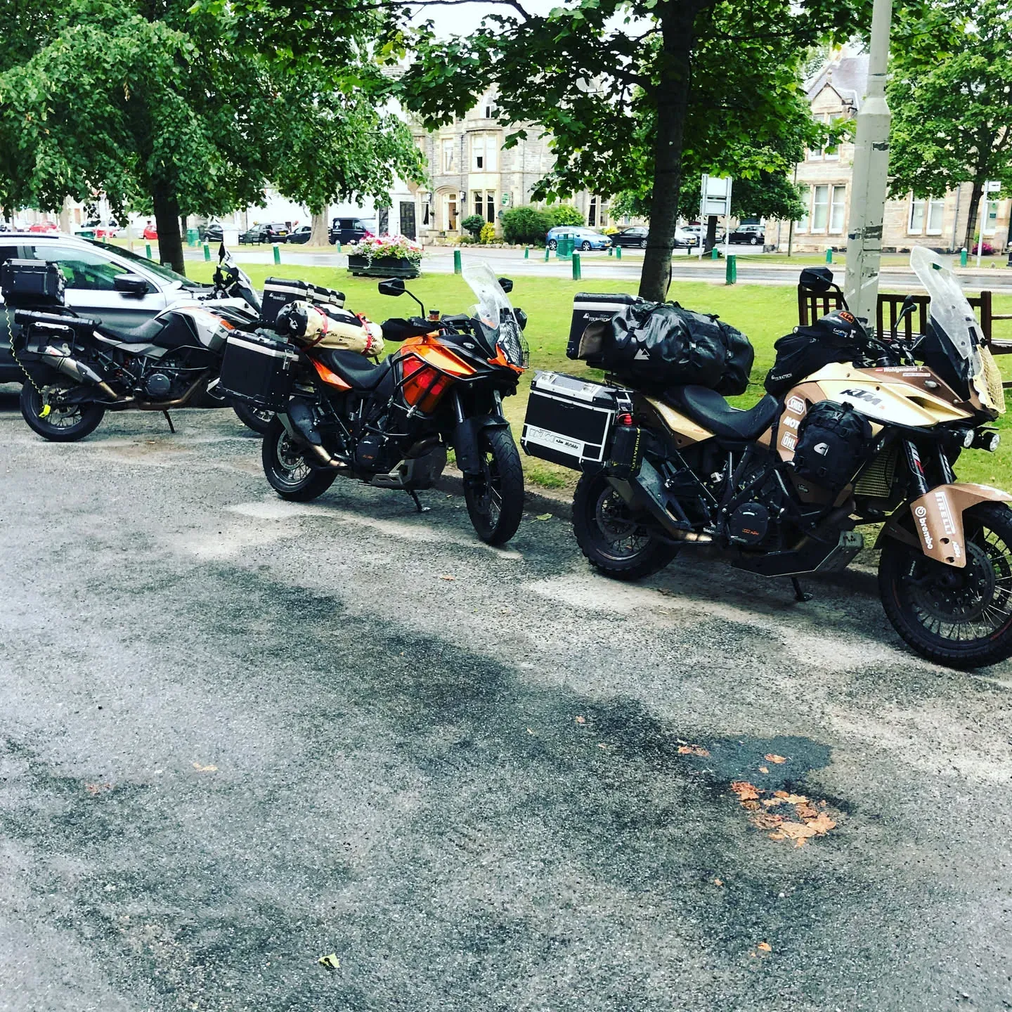 Motorcycles parked at Grantown-on-Spey, Scotland