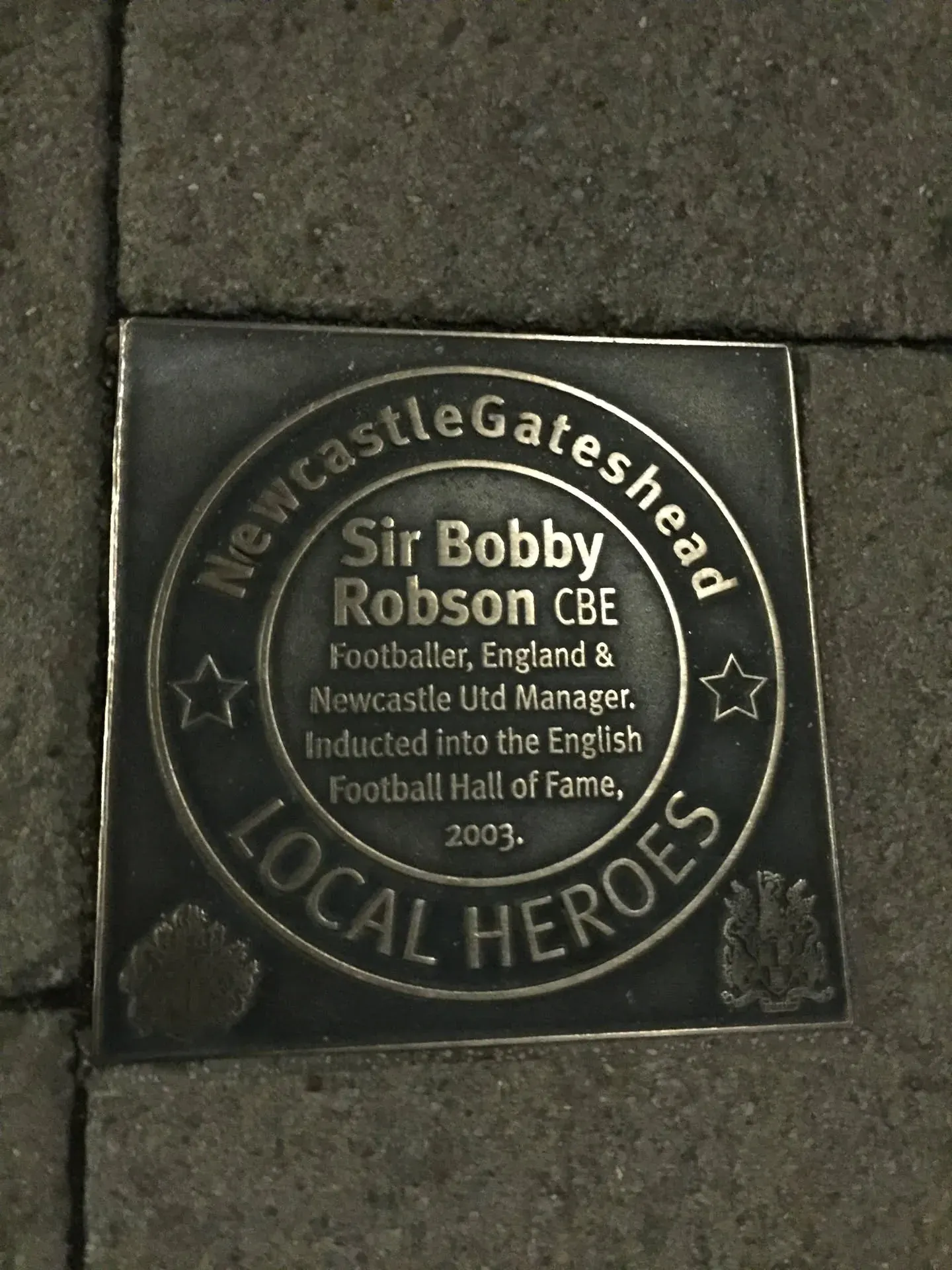 Newcastle CastleGateshead Local Heroes plaque for Sir Bobby Robson