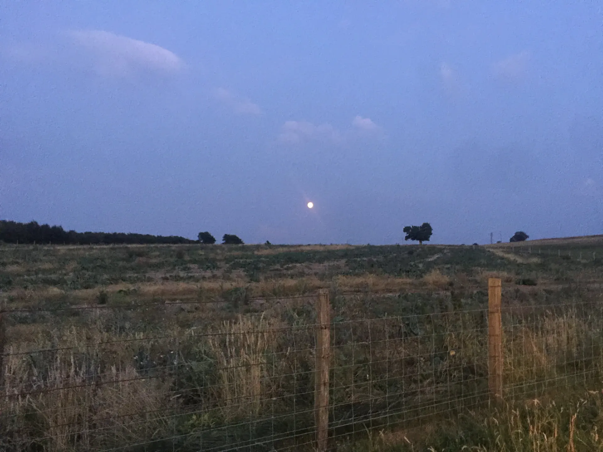 Moon rising over farmland at Little Strickland