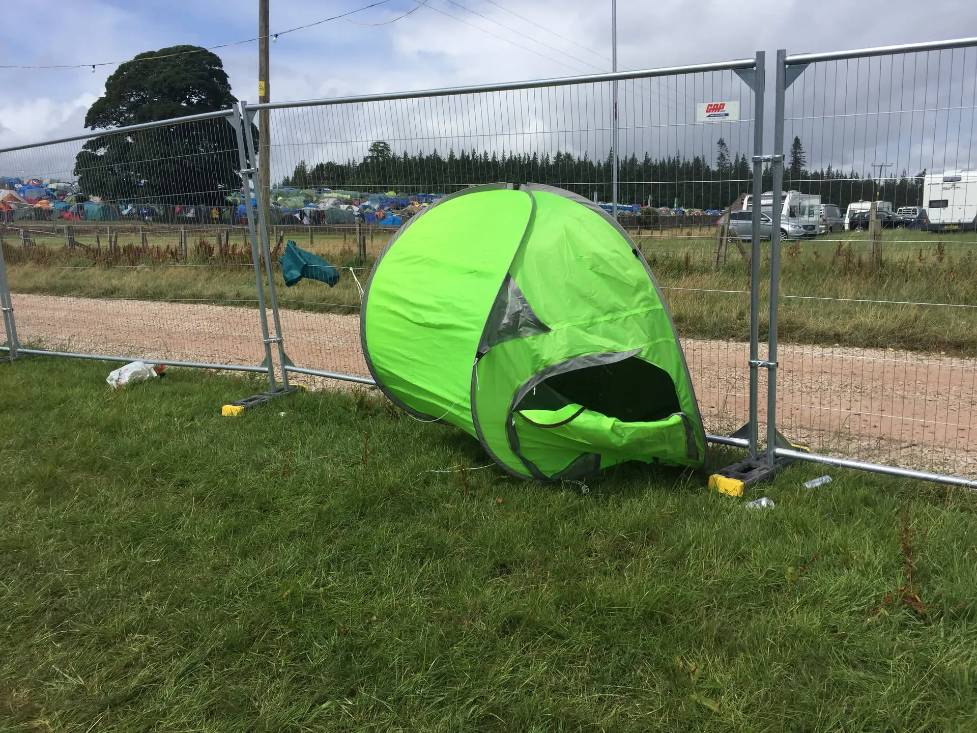 Bright green agility tunnel at Westmorland dog show