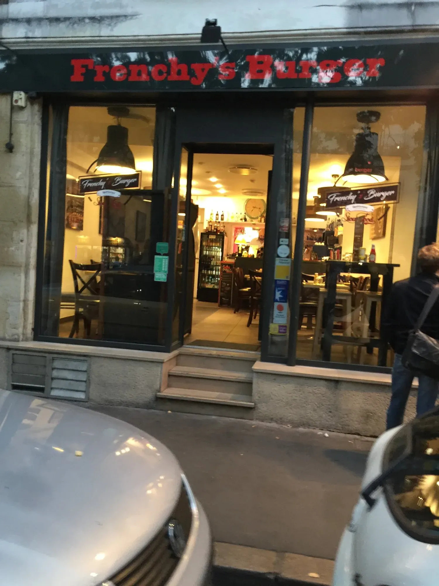 Frenchy's Burger storefront at night, Vieux Tours