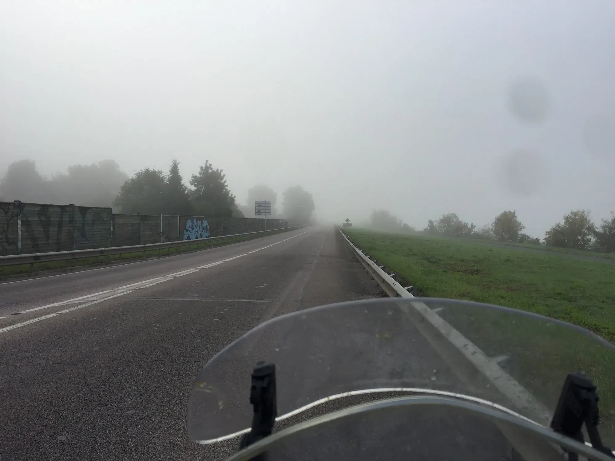 Foggy highway near Amfreville-la-Mi-Voie, Normandy