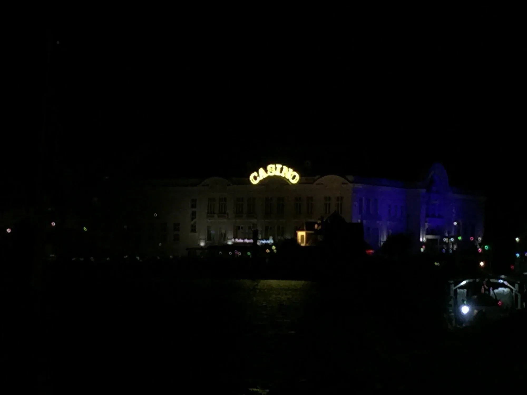 Casino building lit up at night, Trouville-sur-Mer