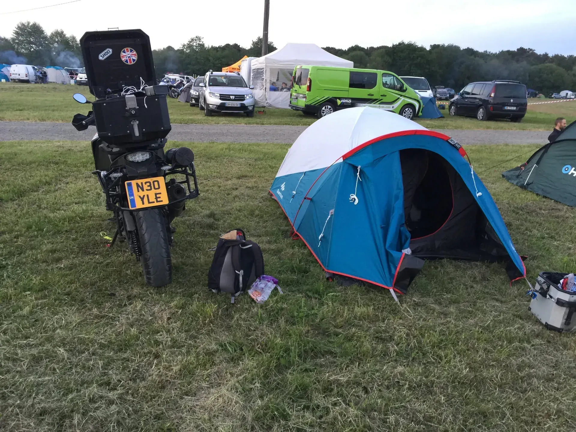 Motorcycle and tent camping at Les Hunaudières