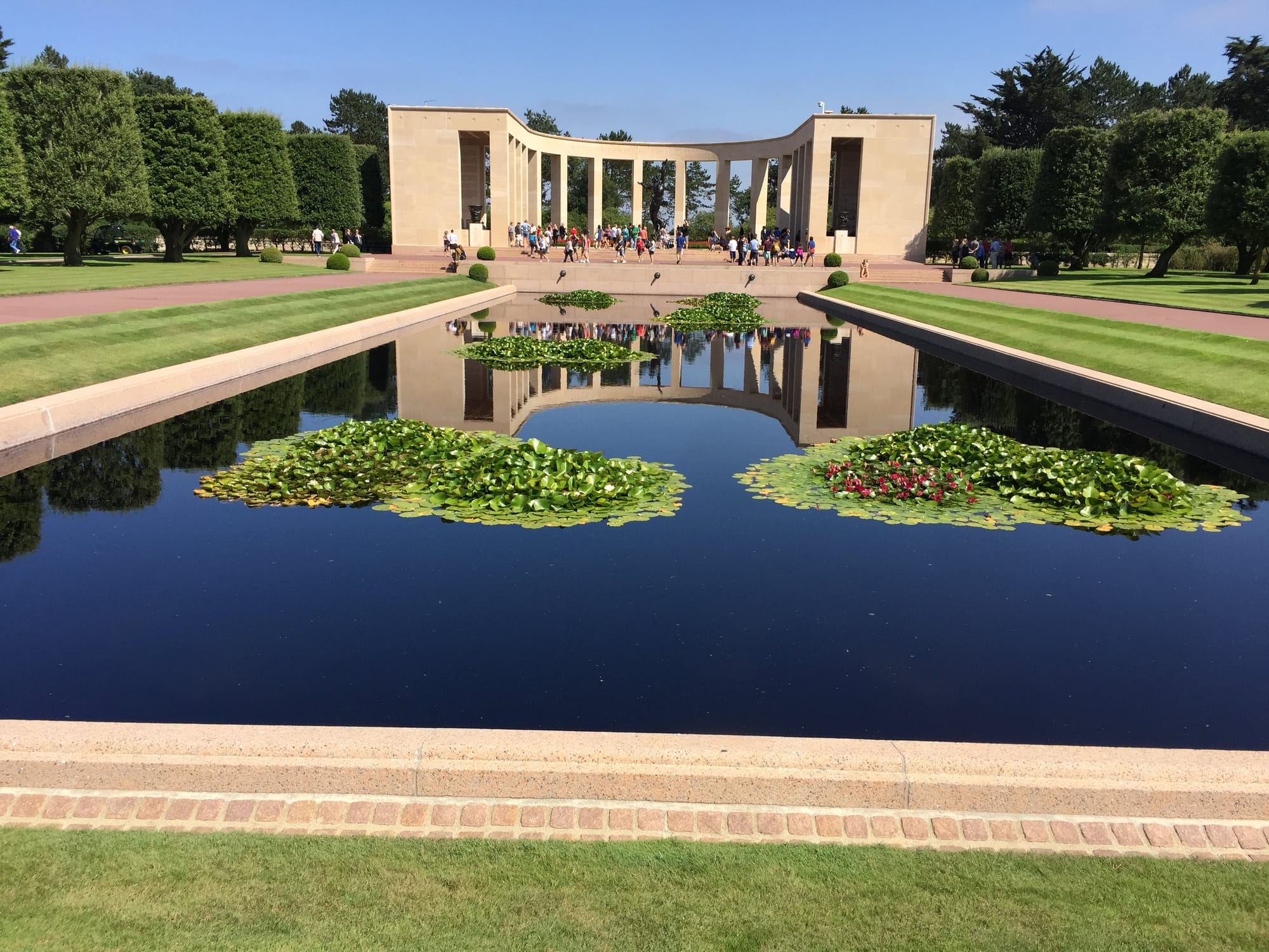 Reflecting pool at Les Moulins memorial, Normandy