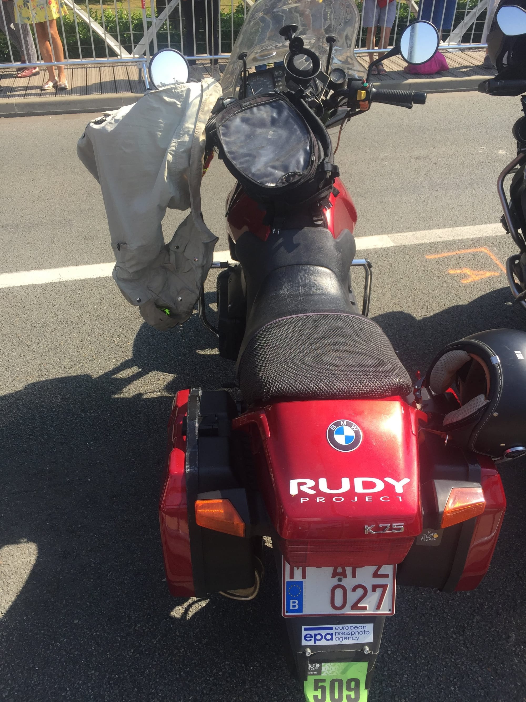 Red BMW scooter parked in Centre-Ville