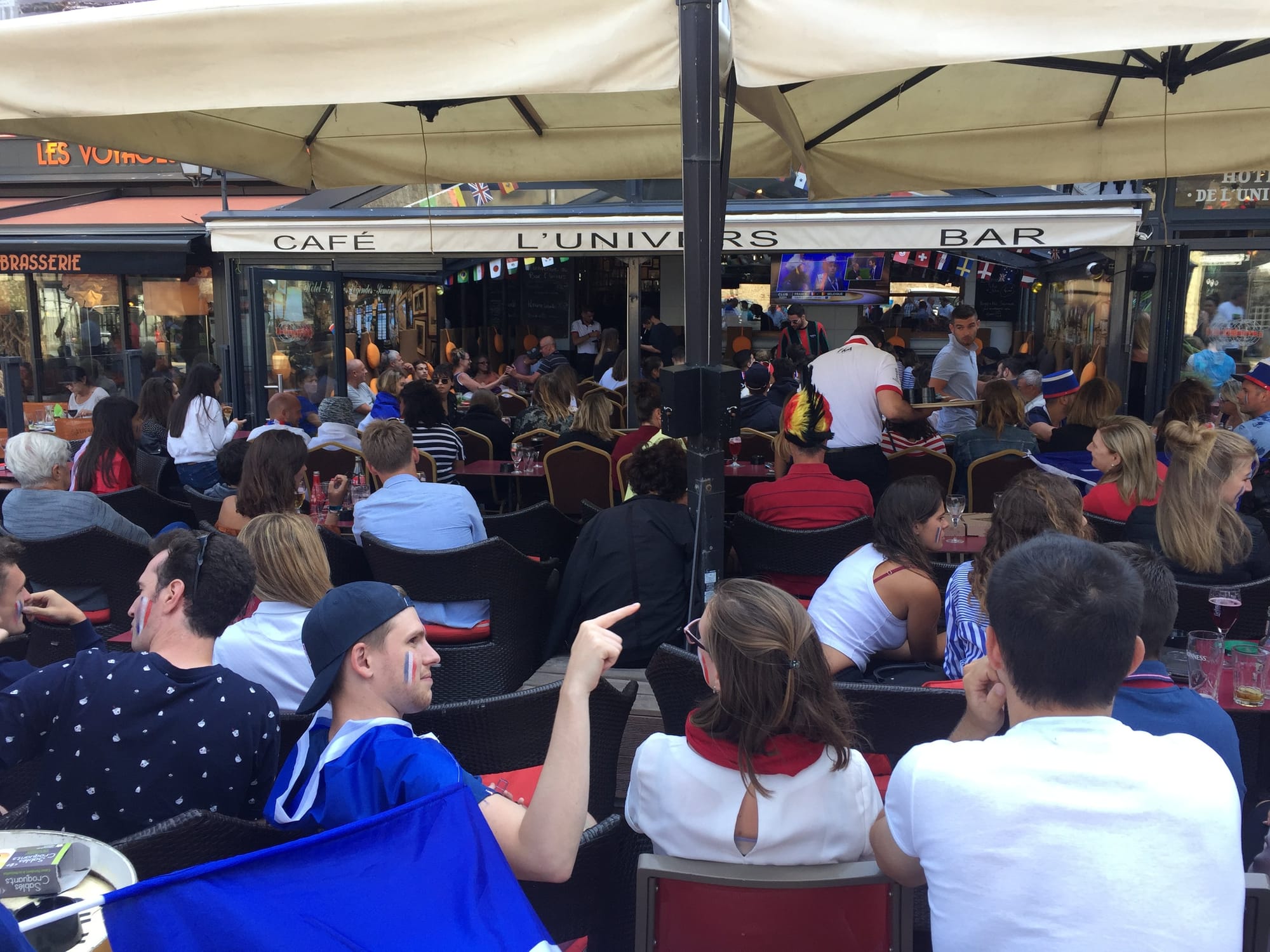 Crowded café terrace at Intra-Muros, Brittany