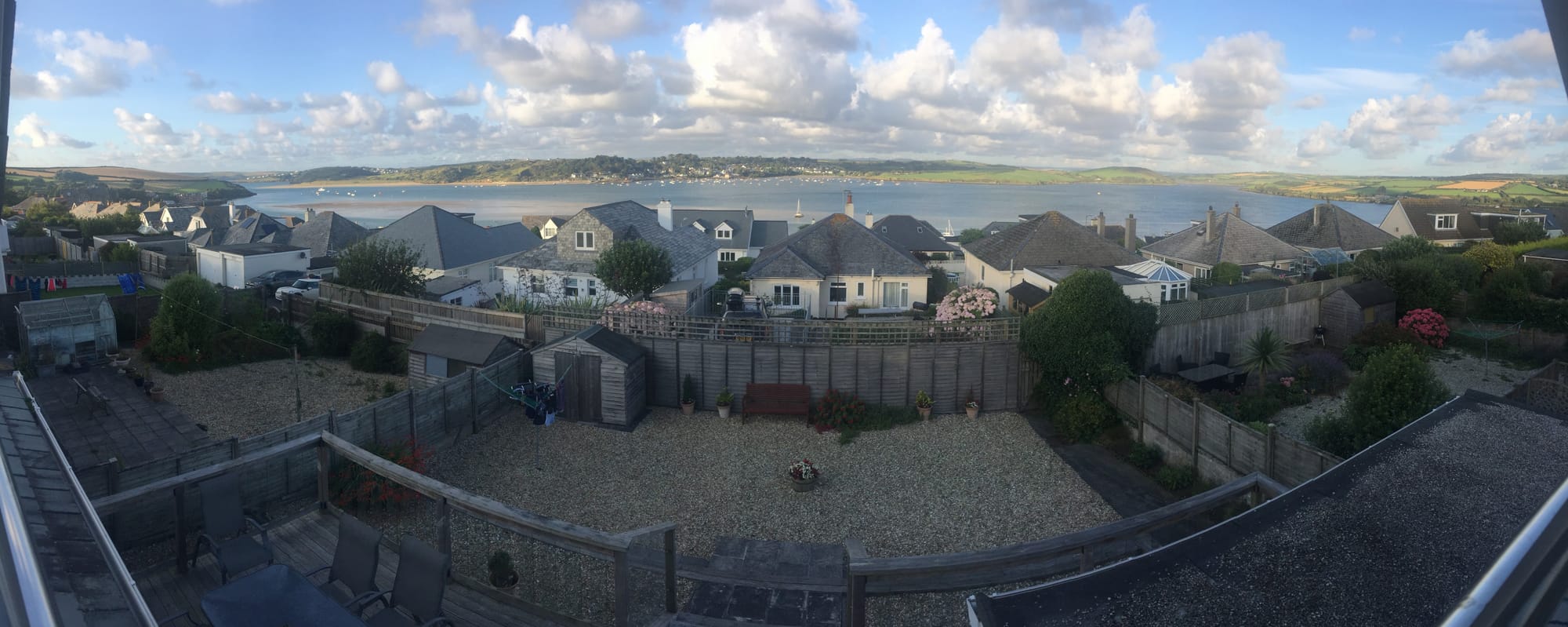 Residential rooftops above Padstow harbor and estuary