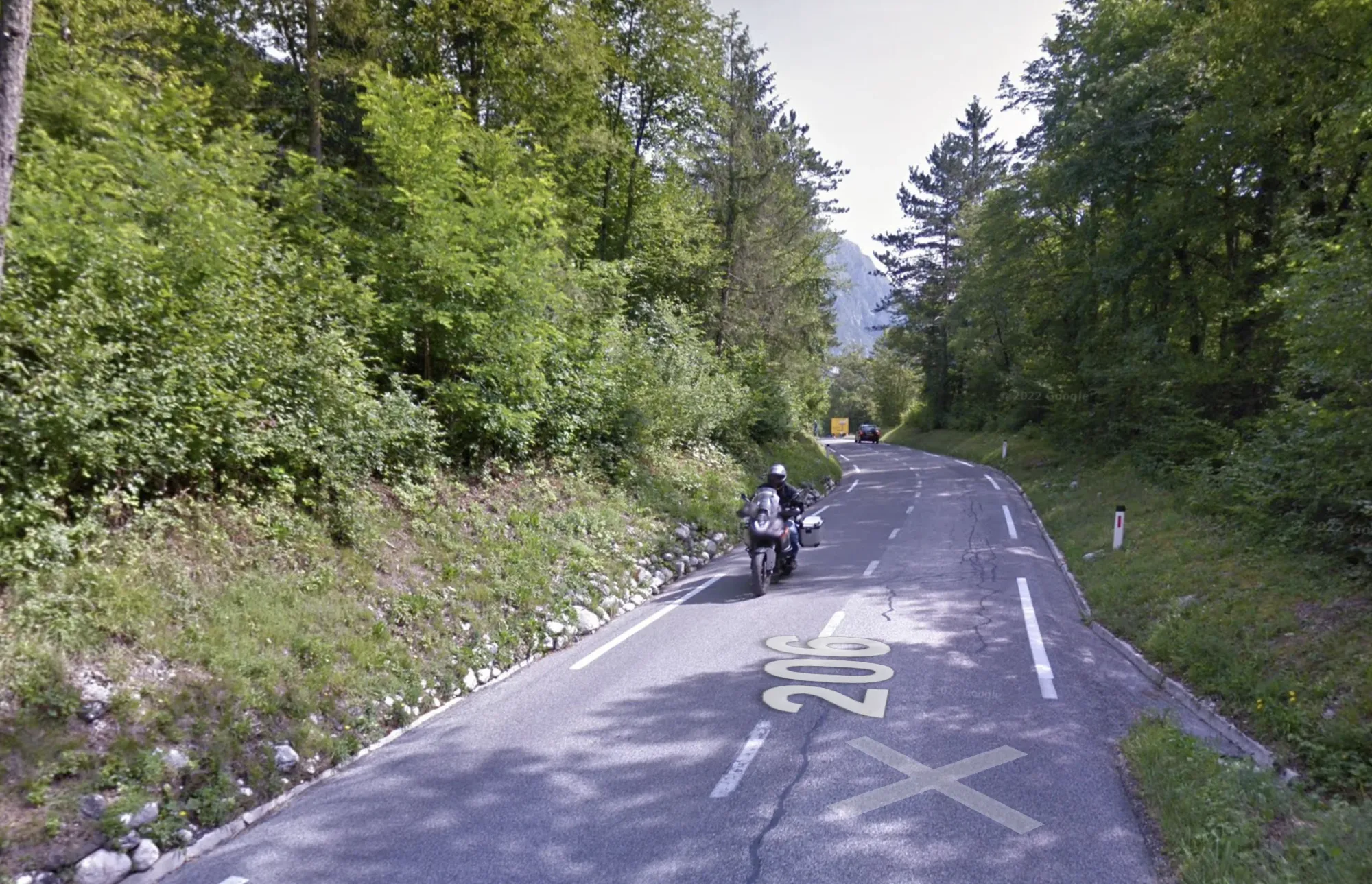 Me on the KTM on the road north of Bovec, captured by Google Street View in July 2019