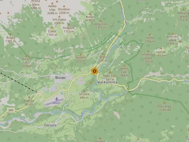 Pin on the road north of Bovec in the Soča Valley