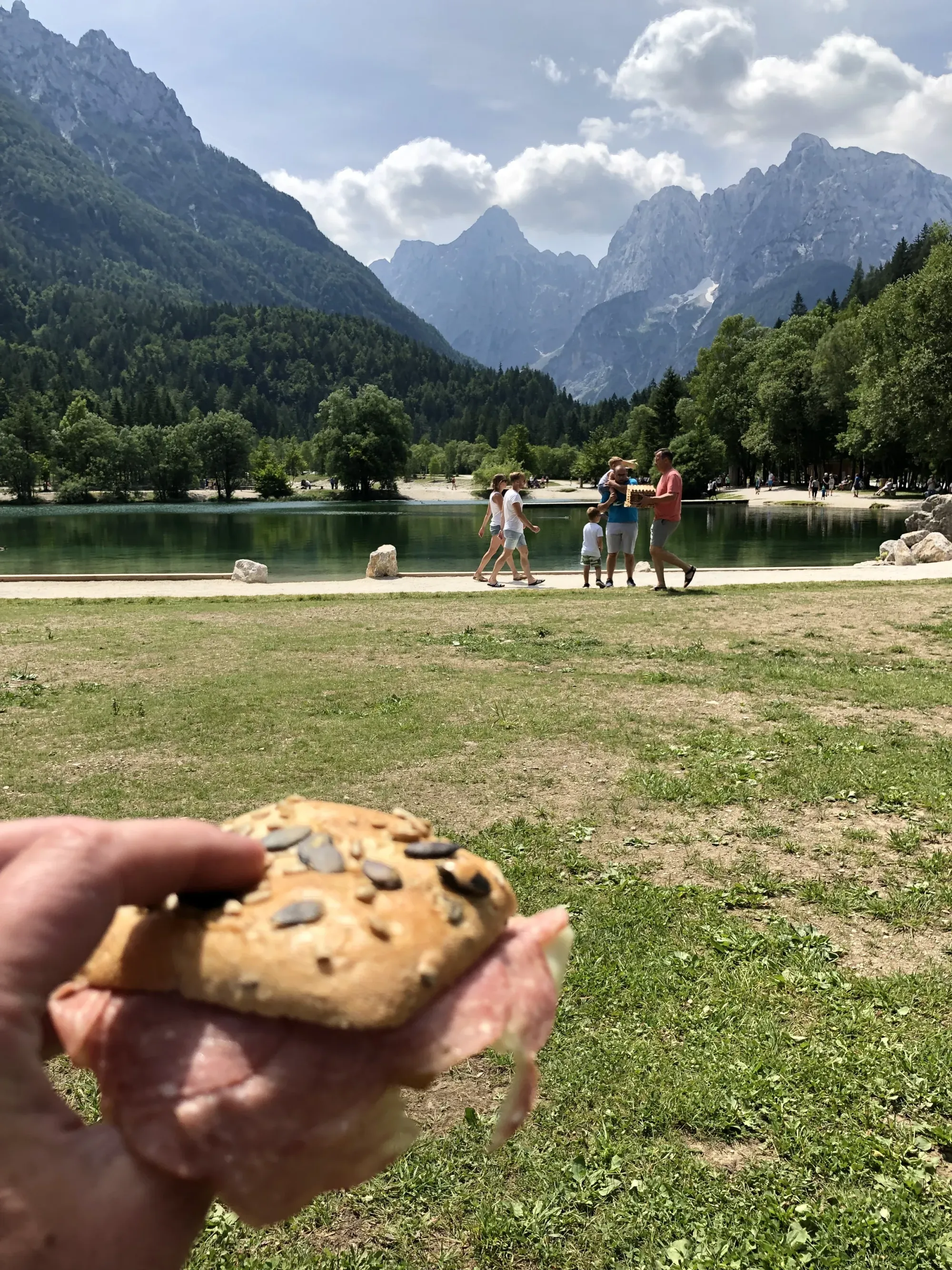 Cookie break at Jasna Lake, Kranjska Gora.