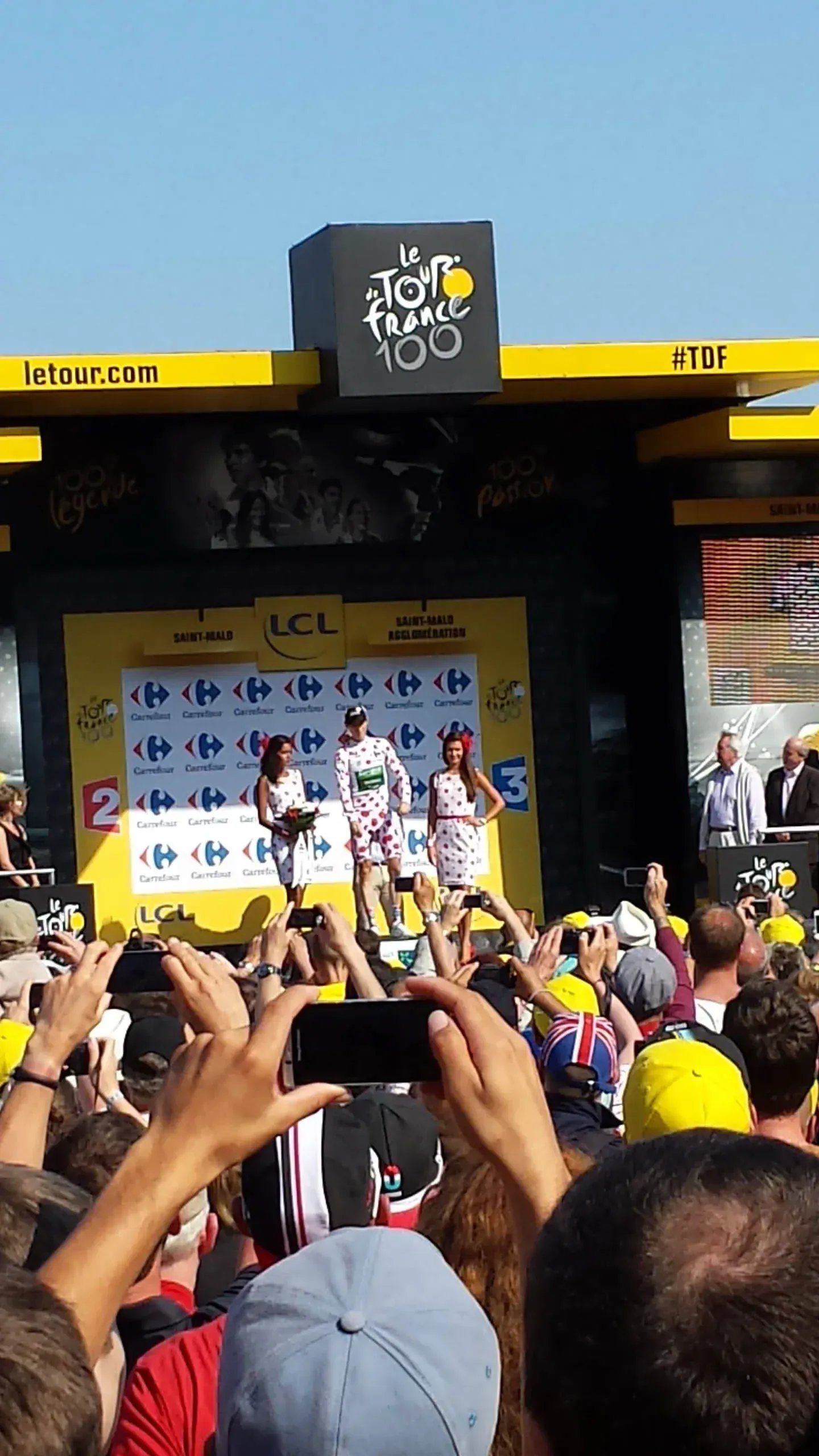 Tour de France podium ceremony at Mont-Saint-Michel stage