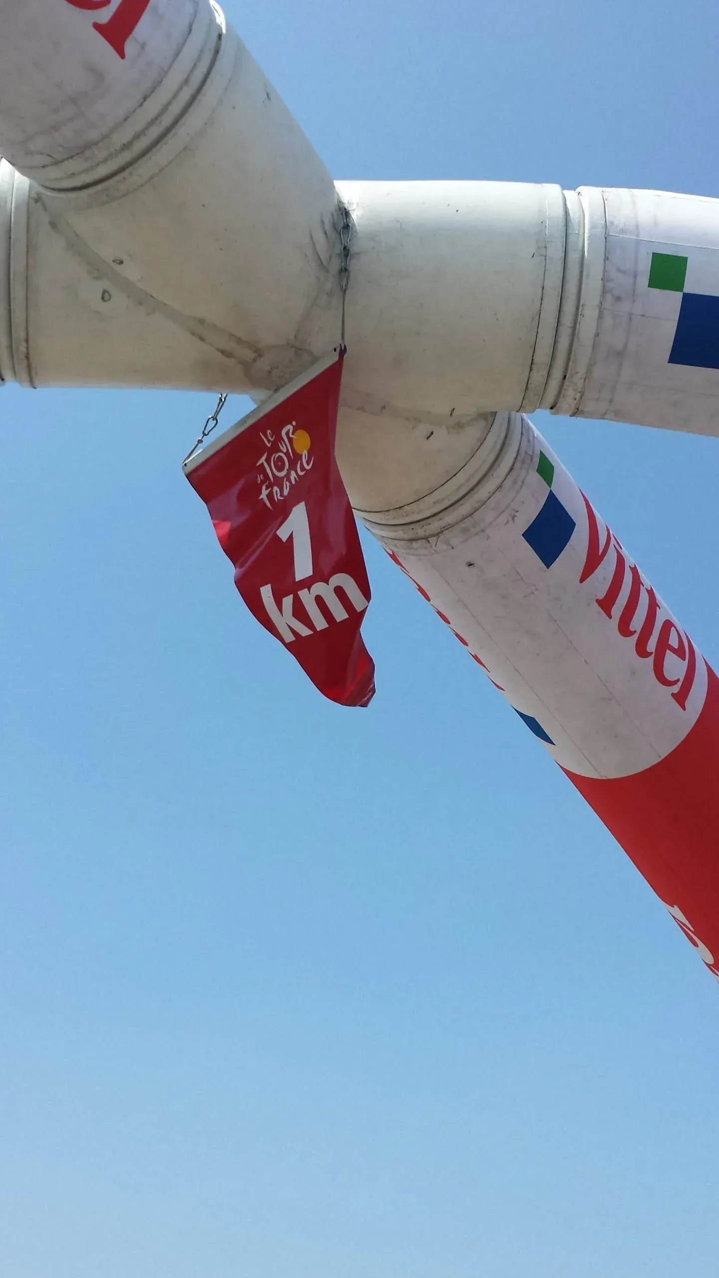 Tour de France kilometer marker and flag on pole
