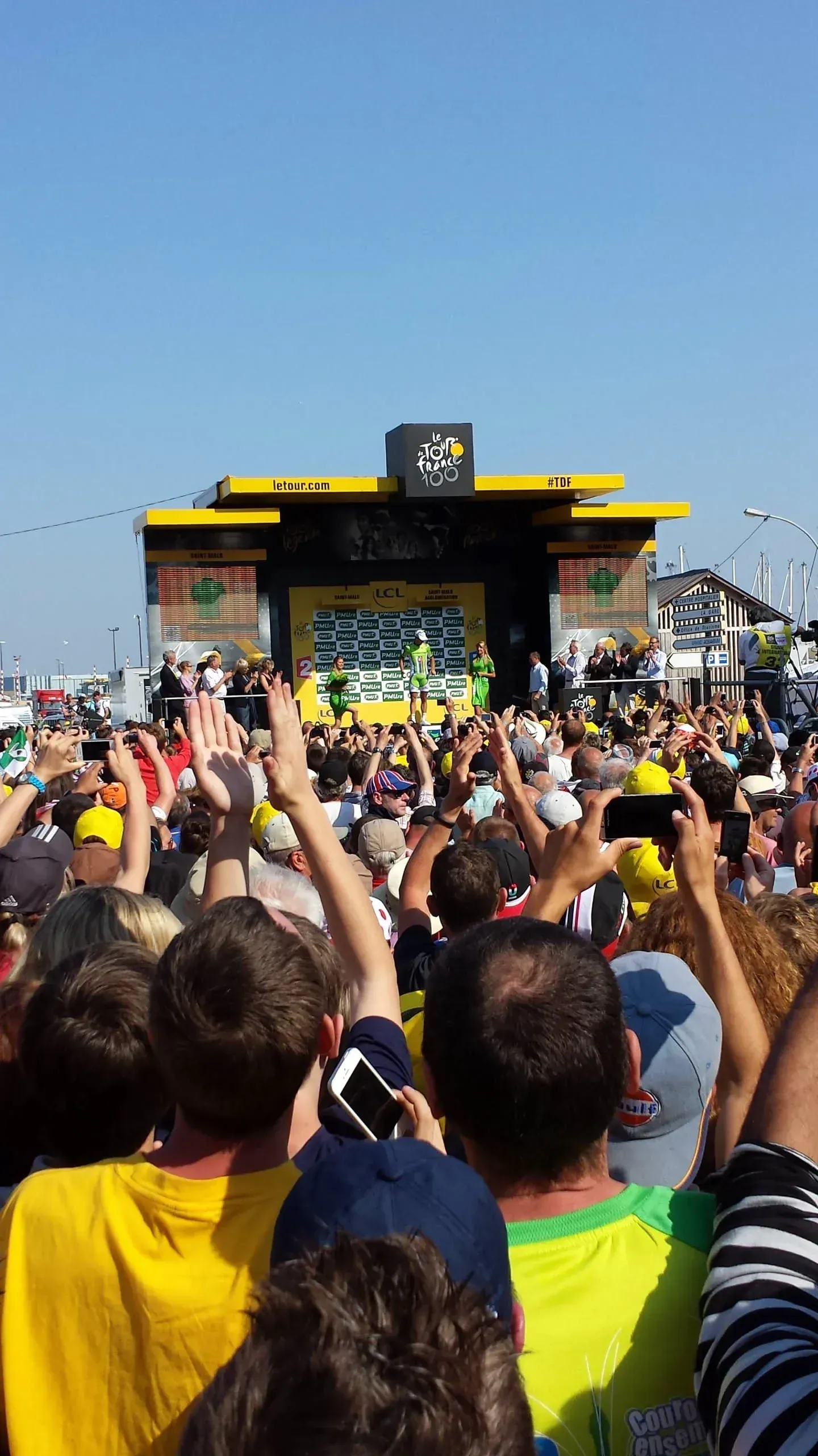Tour de France stage finish podium ceremony crowd