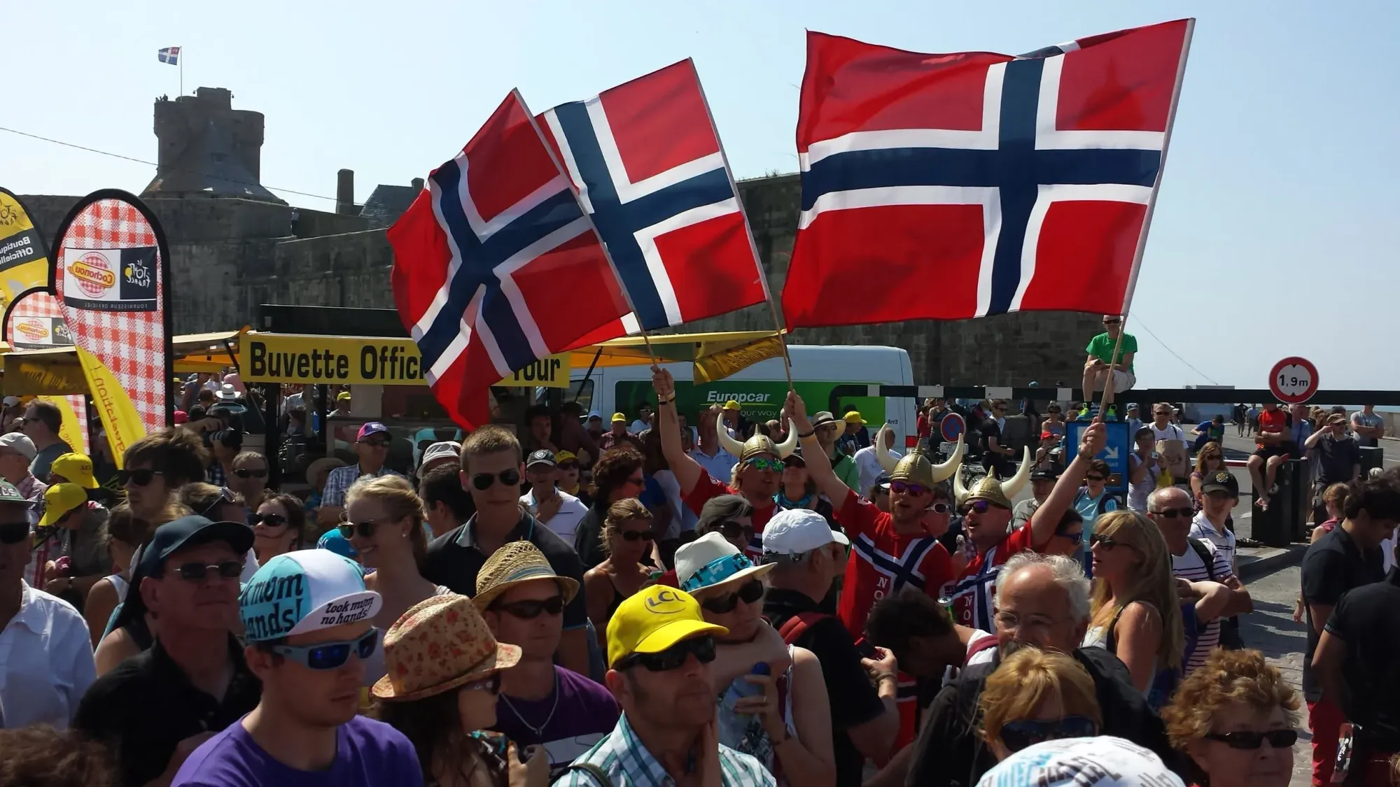 Norwegian flags at Tour de France Mont-Saint-Michel stage