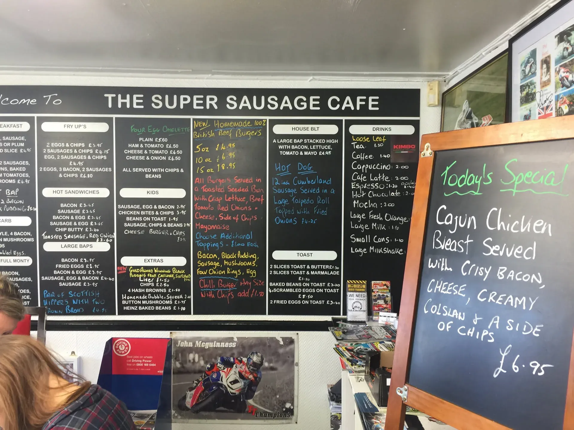 Menu board at Super Sausage Cafe, Towcester