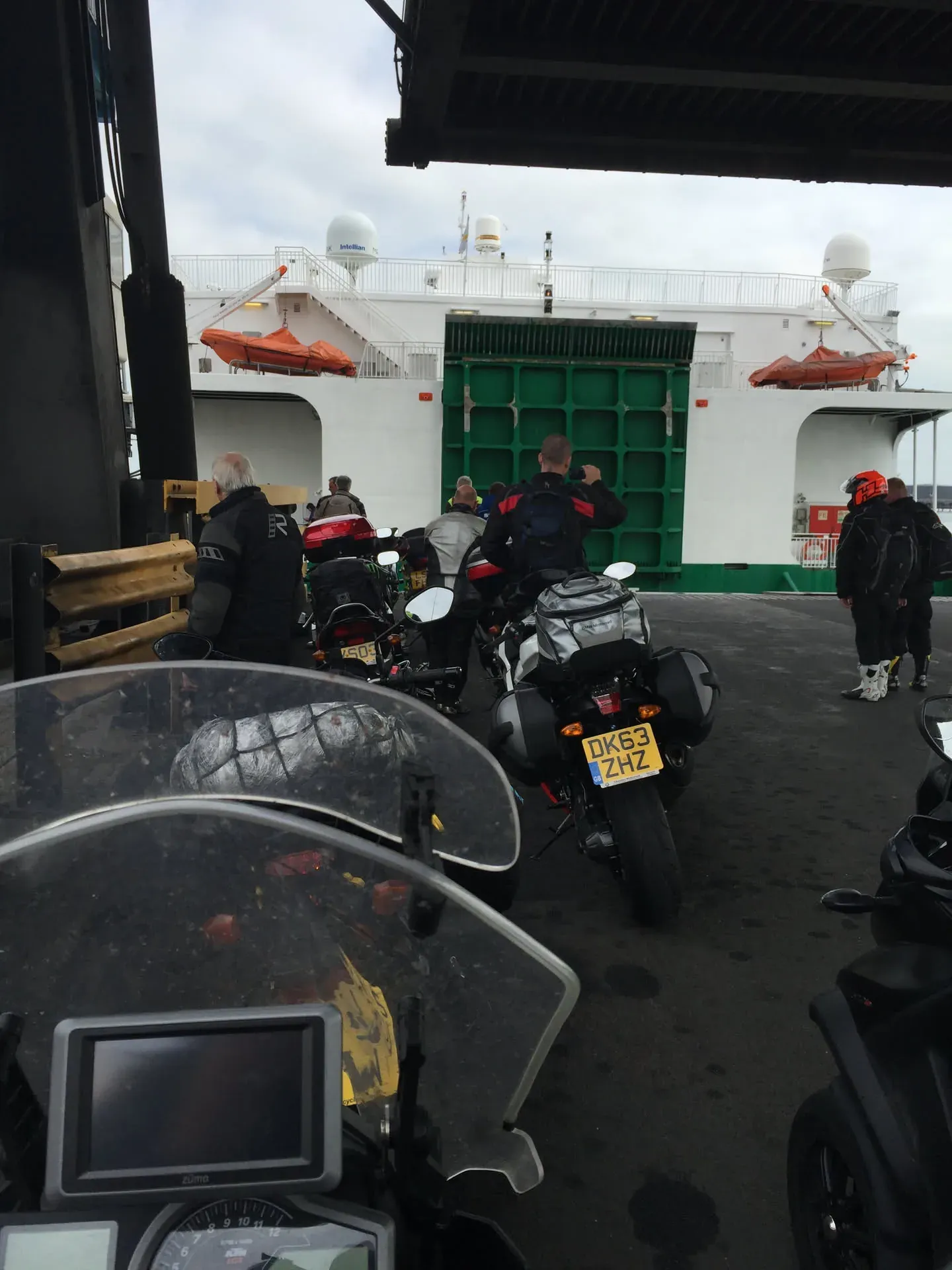 Motorcyclists boarding ferry in Northern Ireland