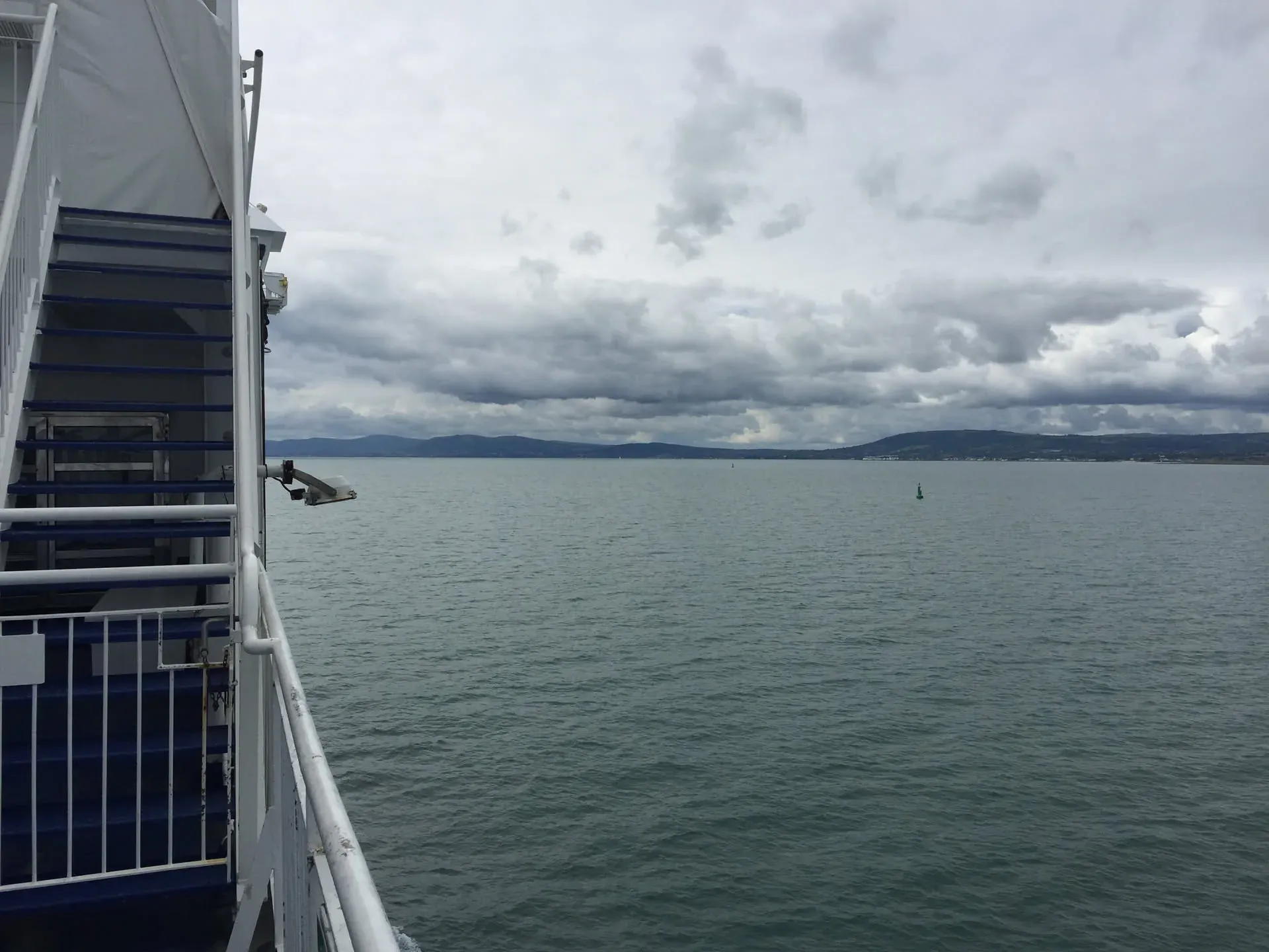 View from ferry deck toward distant mountains