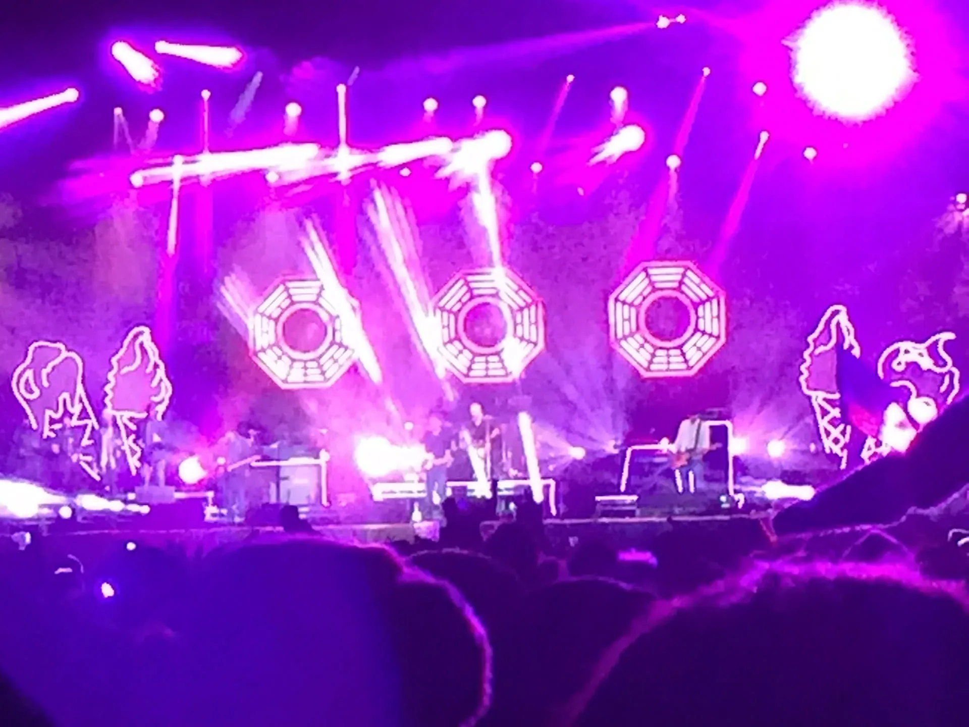 Concert stage with neon lights at Stradbally