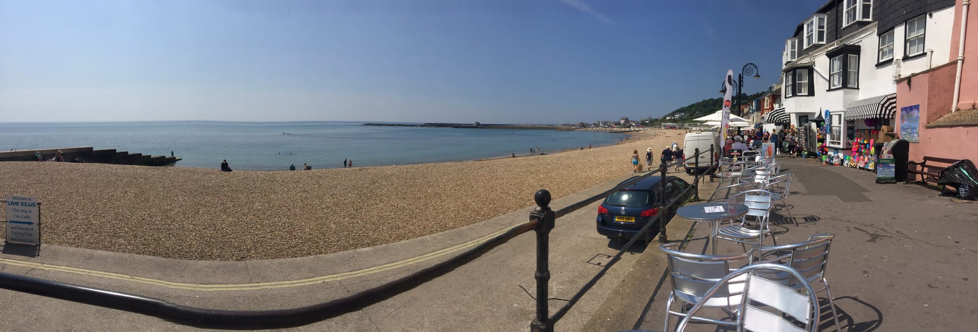 Beach promenade at Lyme Regis on sunny day