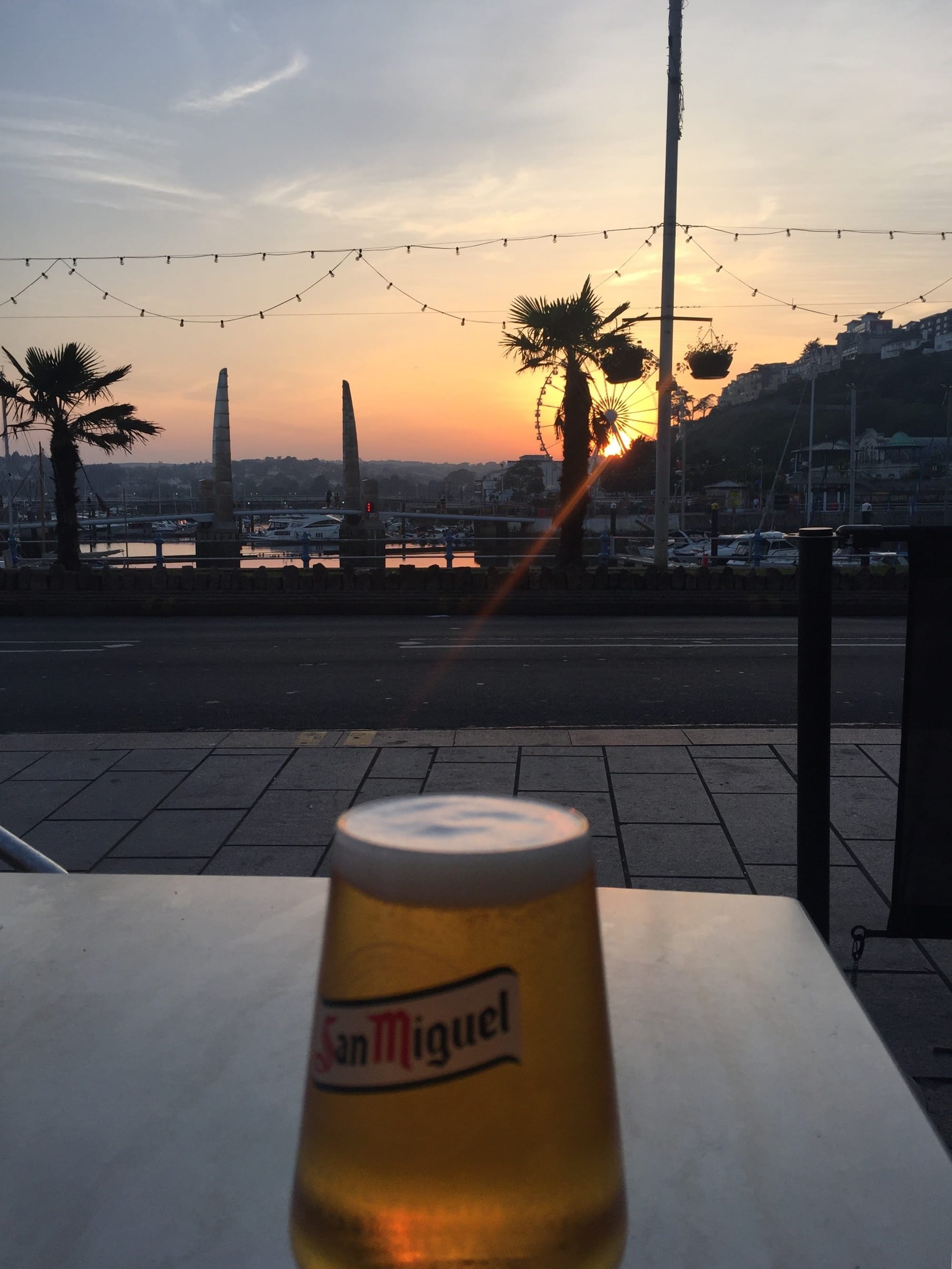 San Miguel beer at sunset in Ellacombe