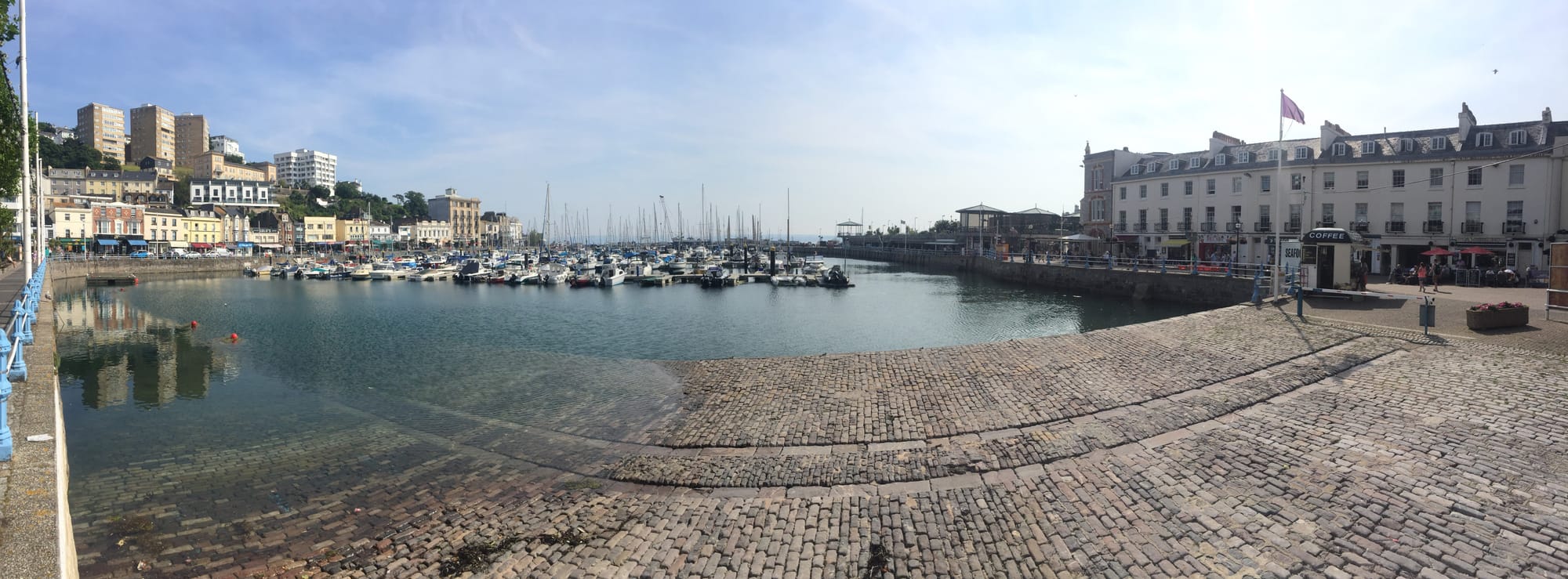 Sailboats moored in Torquay harbor, Devon