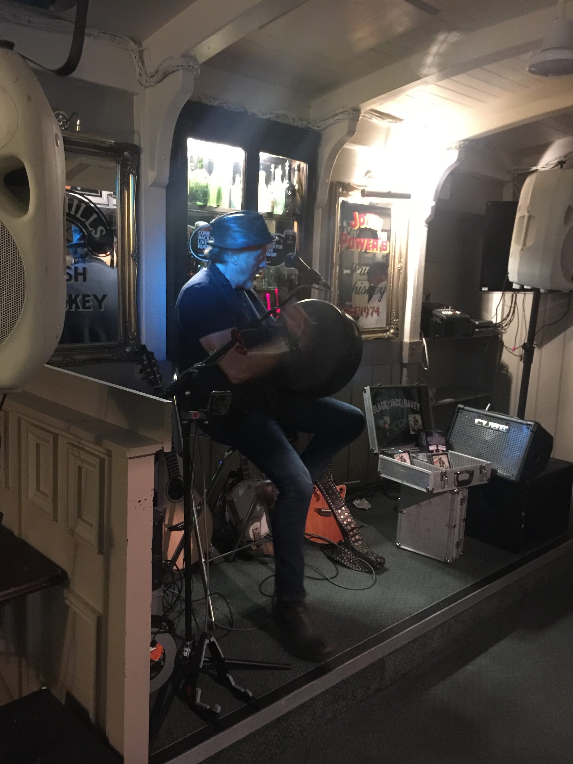 Musician performing with electric guitar at Ellacombe venue