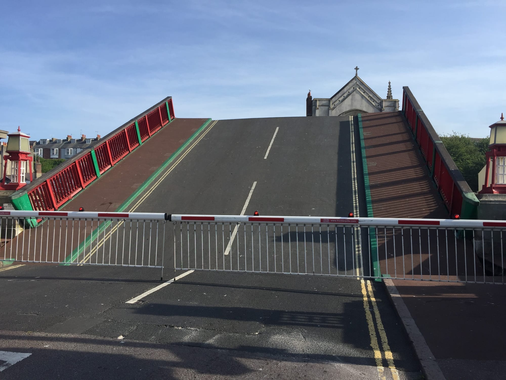 Colorful bridge with steep ramp in Rodwell