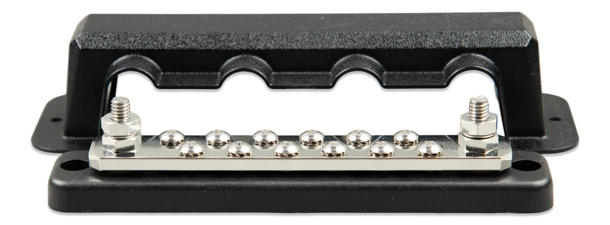 Victron Energy VBB125021220 250A busbar with 12 M8 brass studs and clear ABS cover, the new hardware that replaced the cheap Amazon part